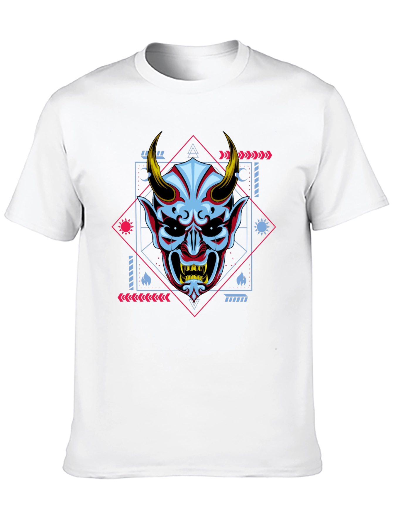 Black Geometric Oni Mask Graphic Tee - Black view 10