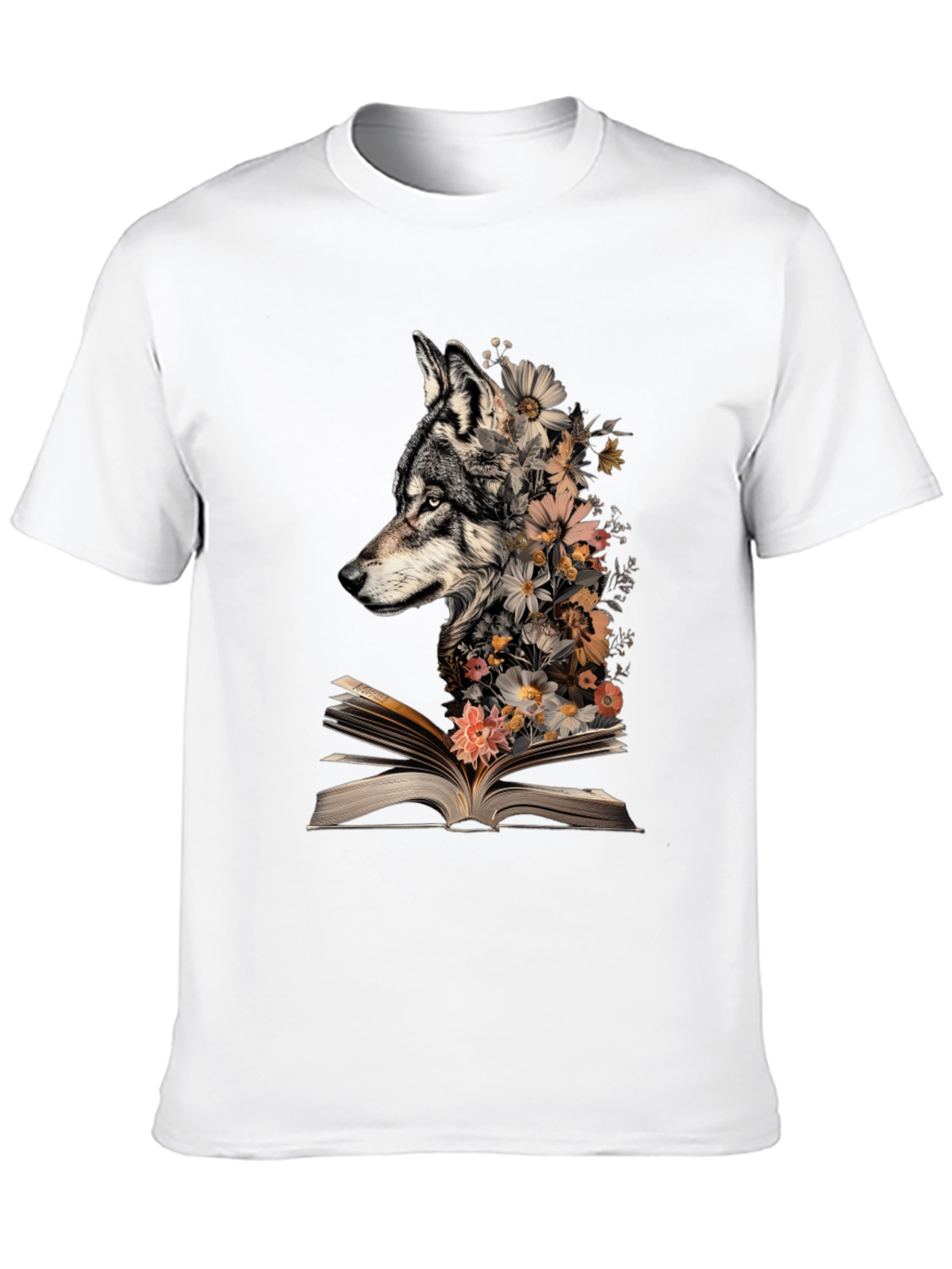 Black Wolf & Floral Book T-Shirt view 10
