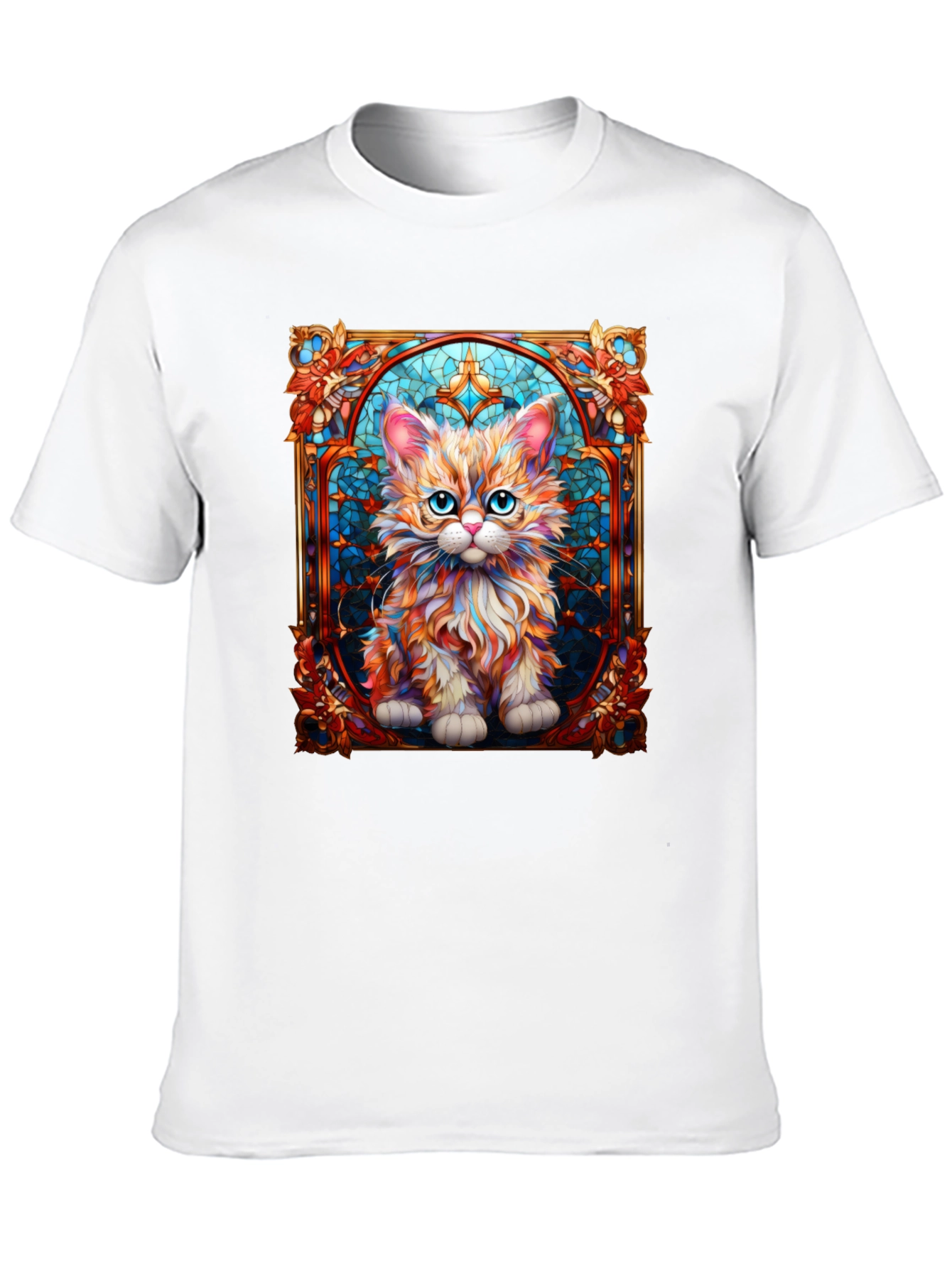 Black Stained Glass Cat Art T-Shirt view 10