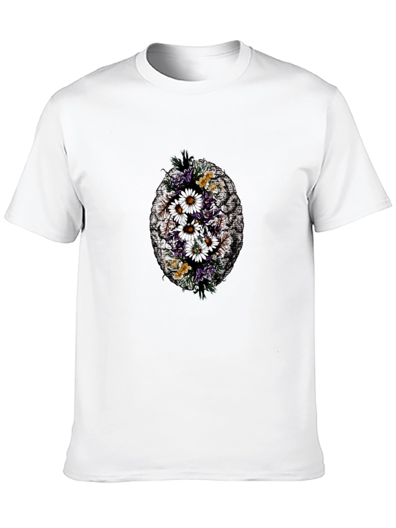 Black Floral Skull Print Black T-Shirt view 10