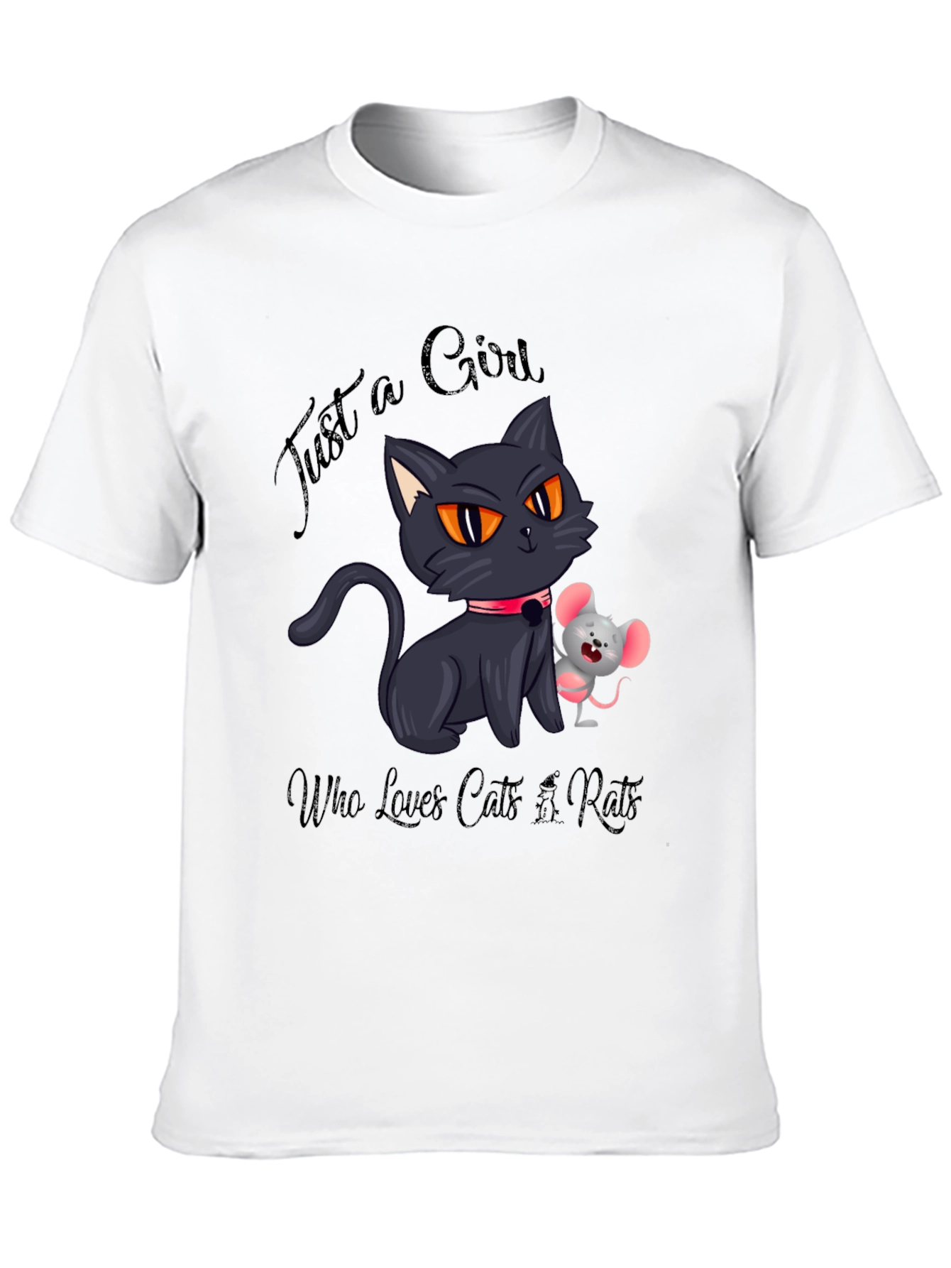 Black Cute Cat and Mouse Graphic Tee view 10