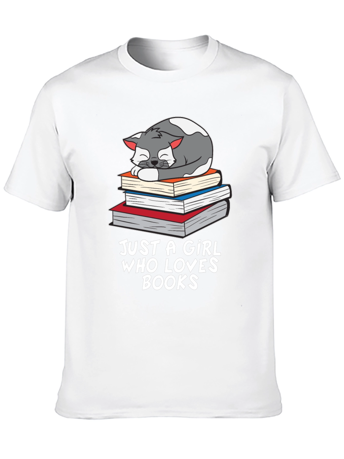 Black Cat on Books T-Shirt - Just a Girl Who Loves Books view 10