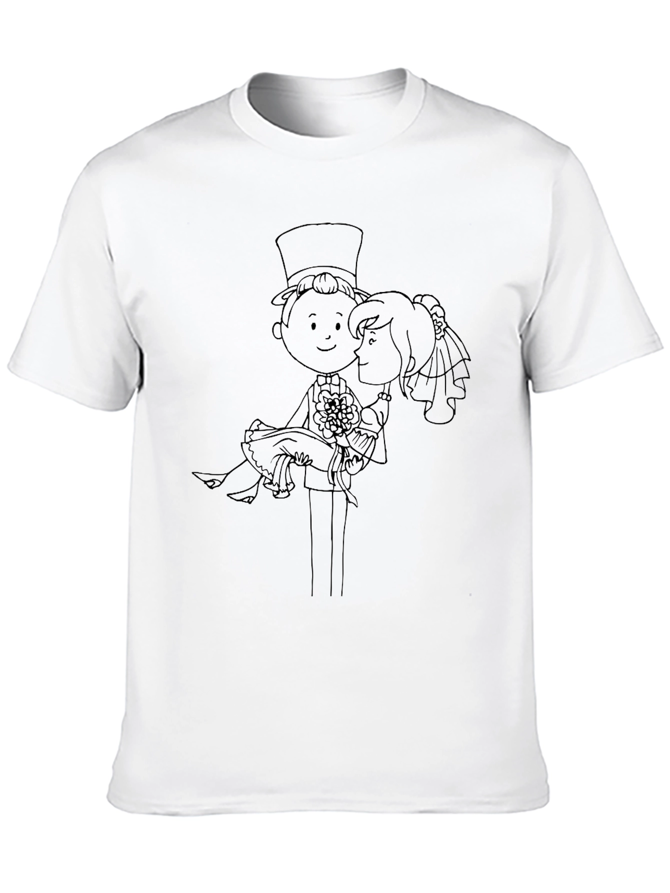 Black Cartoon Wedding Graphic Tee - Black Cotton Shirt view 10
