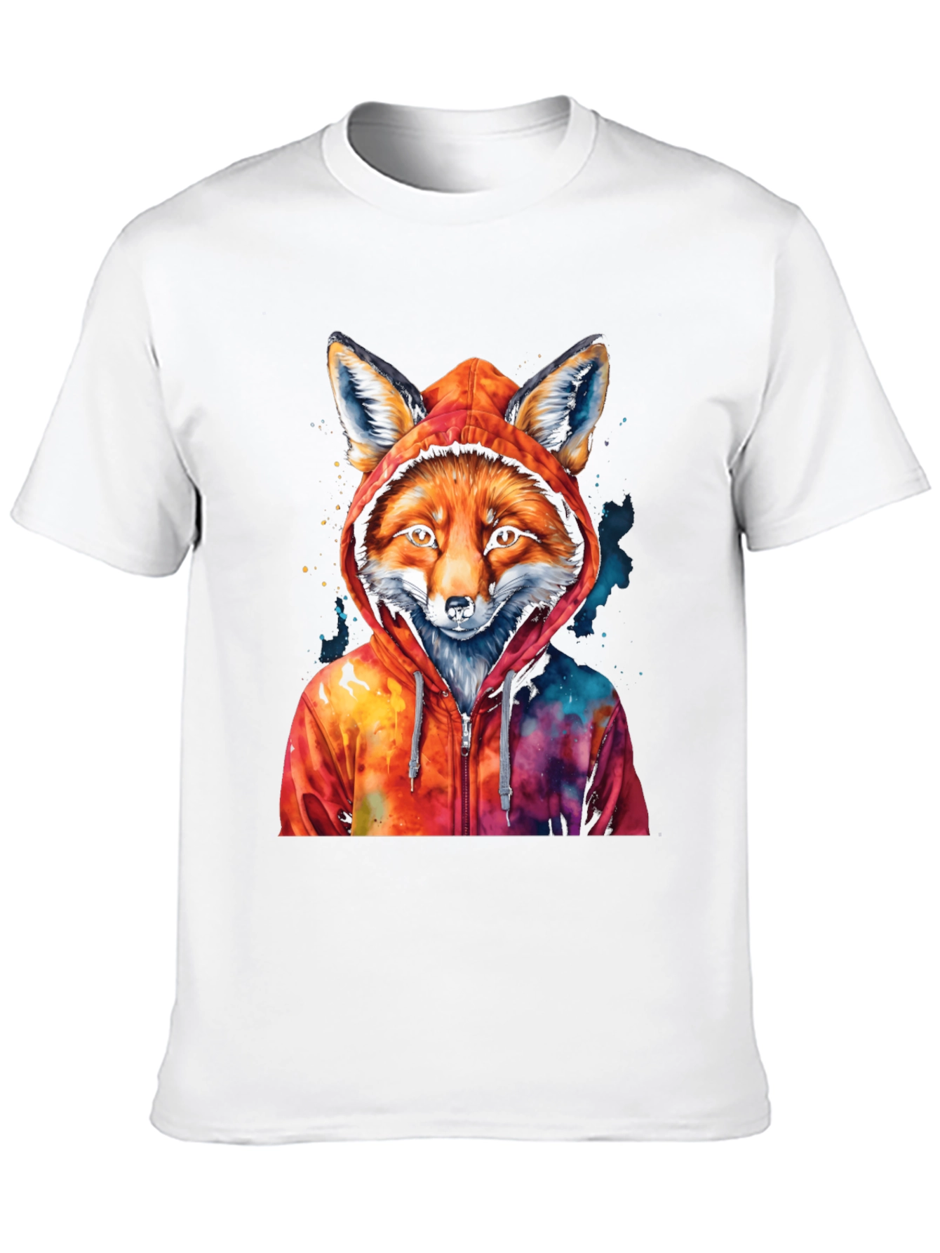 Fox in Hoodie Graphic T-Shirt - Cool Animal Tee - 10