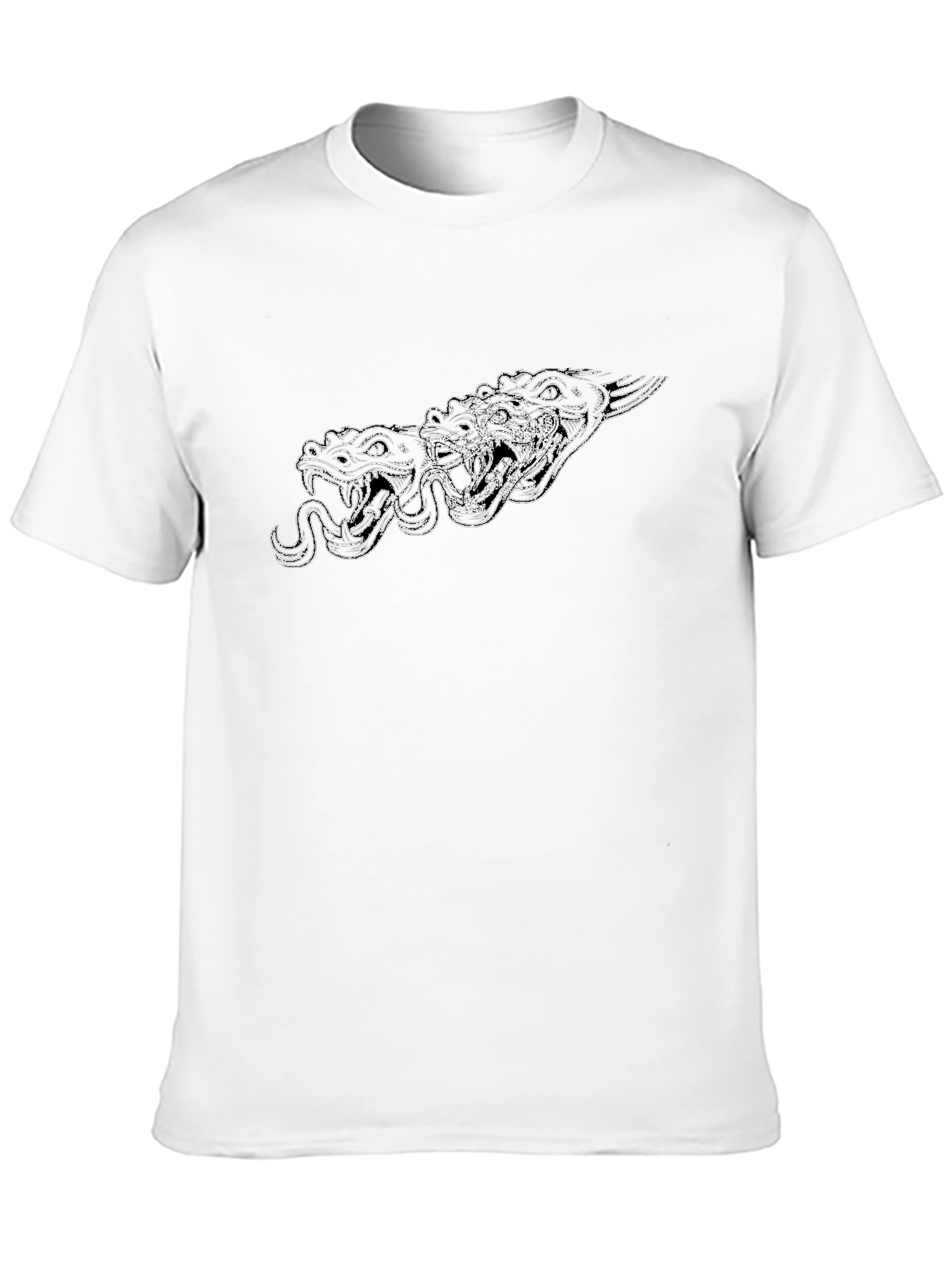 Black Men's Black Graphic Tee - Three-Headed Serpent Design view 10
