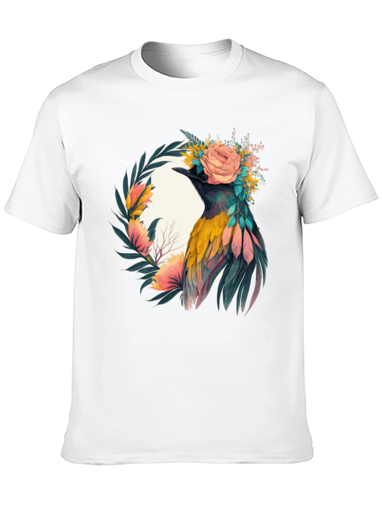 Black Floral Bird Graphic Tee - Unique Design view 10