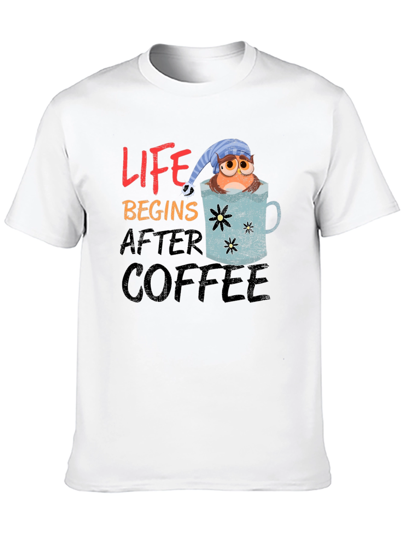 Black Life Begins After Coffee Owl Graphic T-Shirt view 10