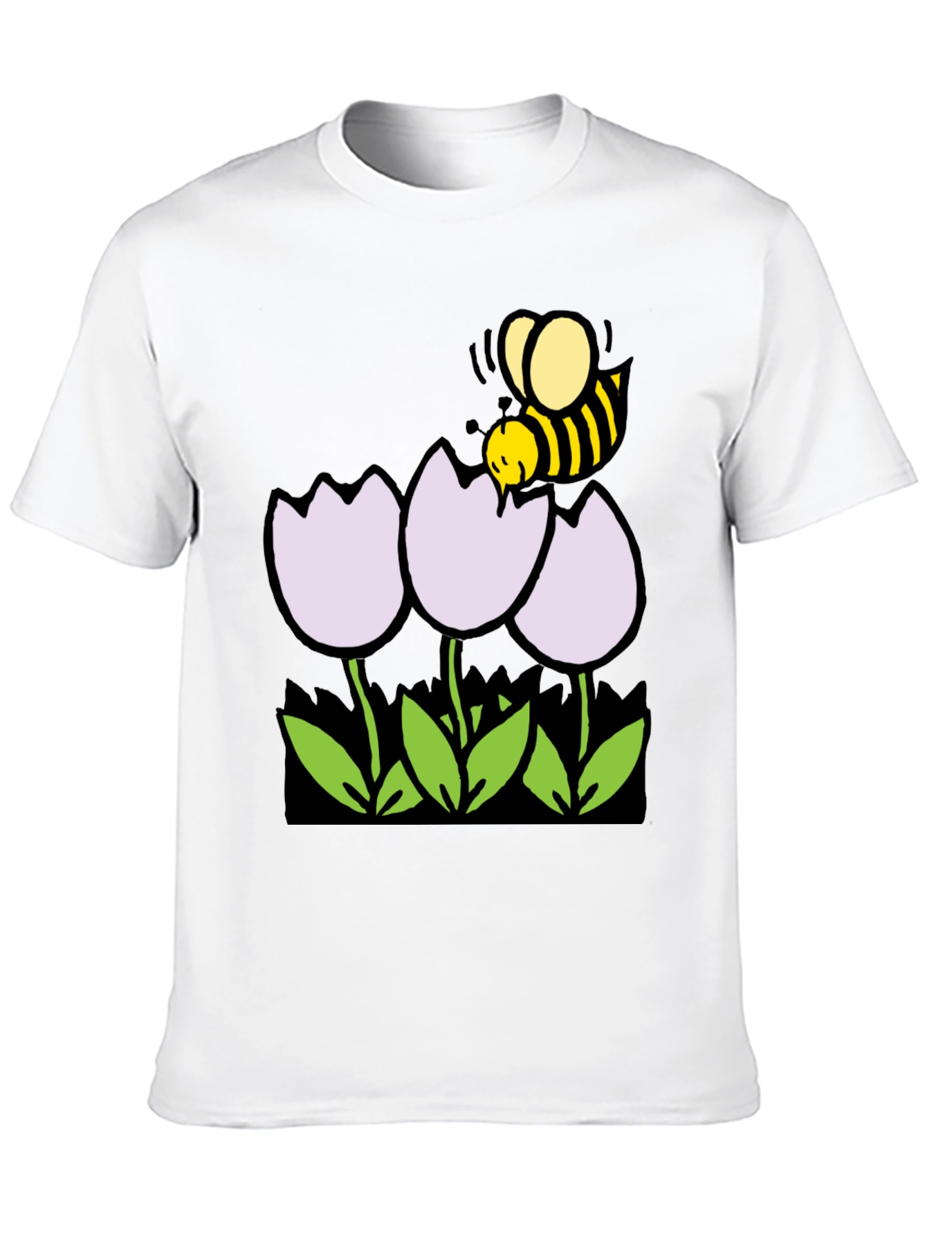 Black Bee and Flowers Graphic T-Shirt - Black Casual Tee view 10