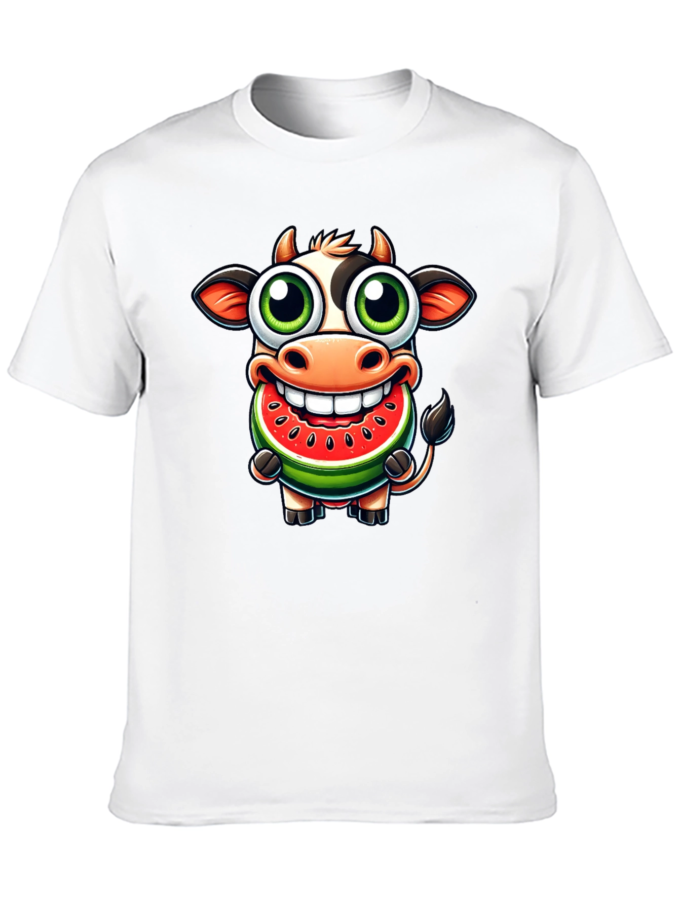 Black Funny Cow Watermelon Cartoon T-Shirt view 10