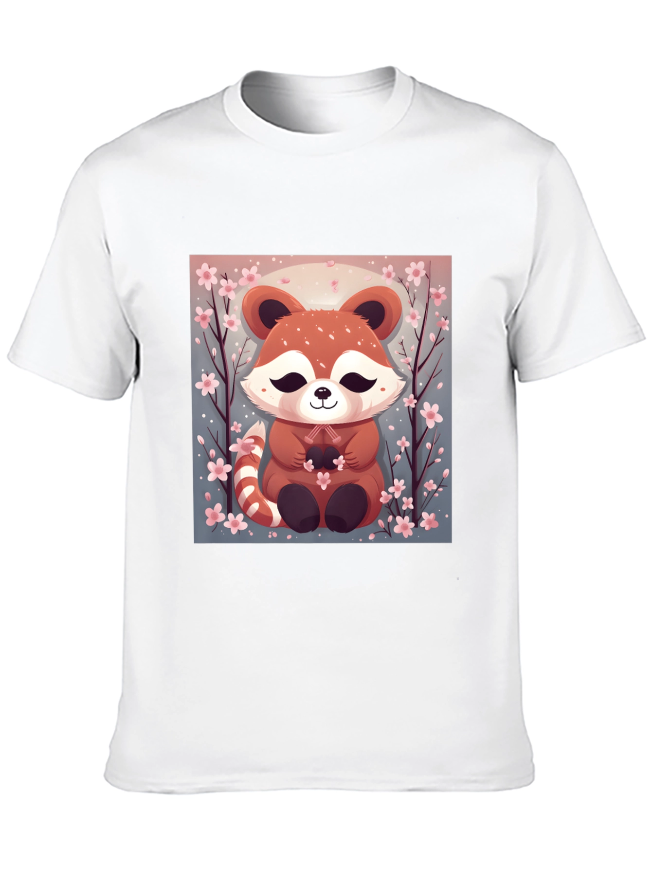 Black Cute Red Panda Cherry Blossom Black T-Shirt view 10