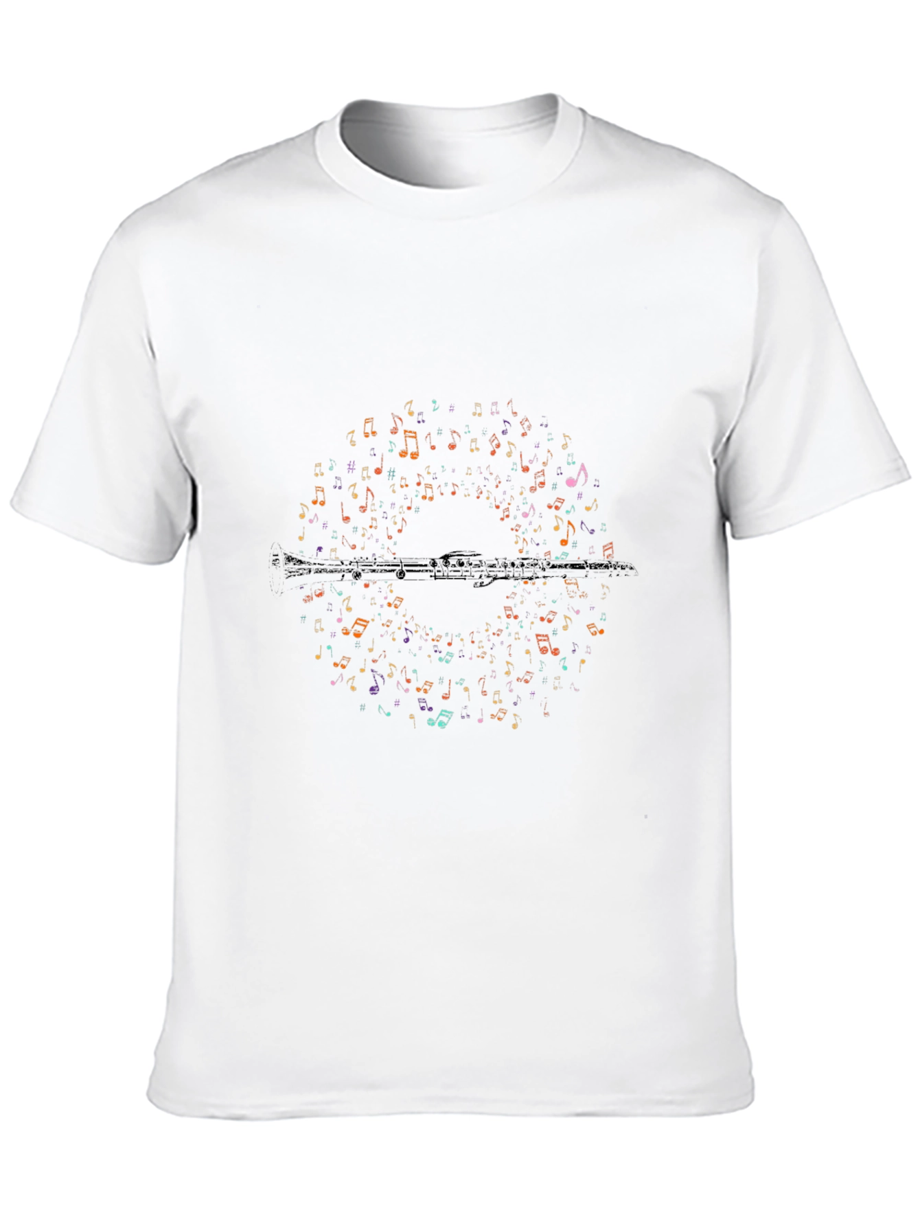 Black Music Notes Flute Graphic T-Shirt - Unisex Black Tee view 10