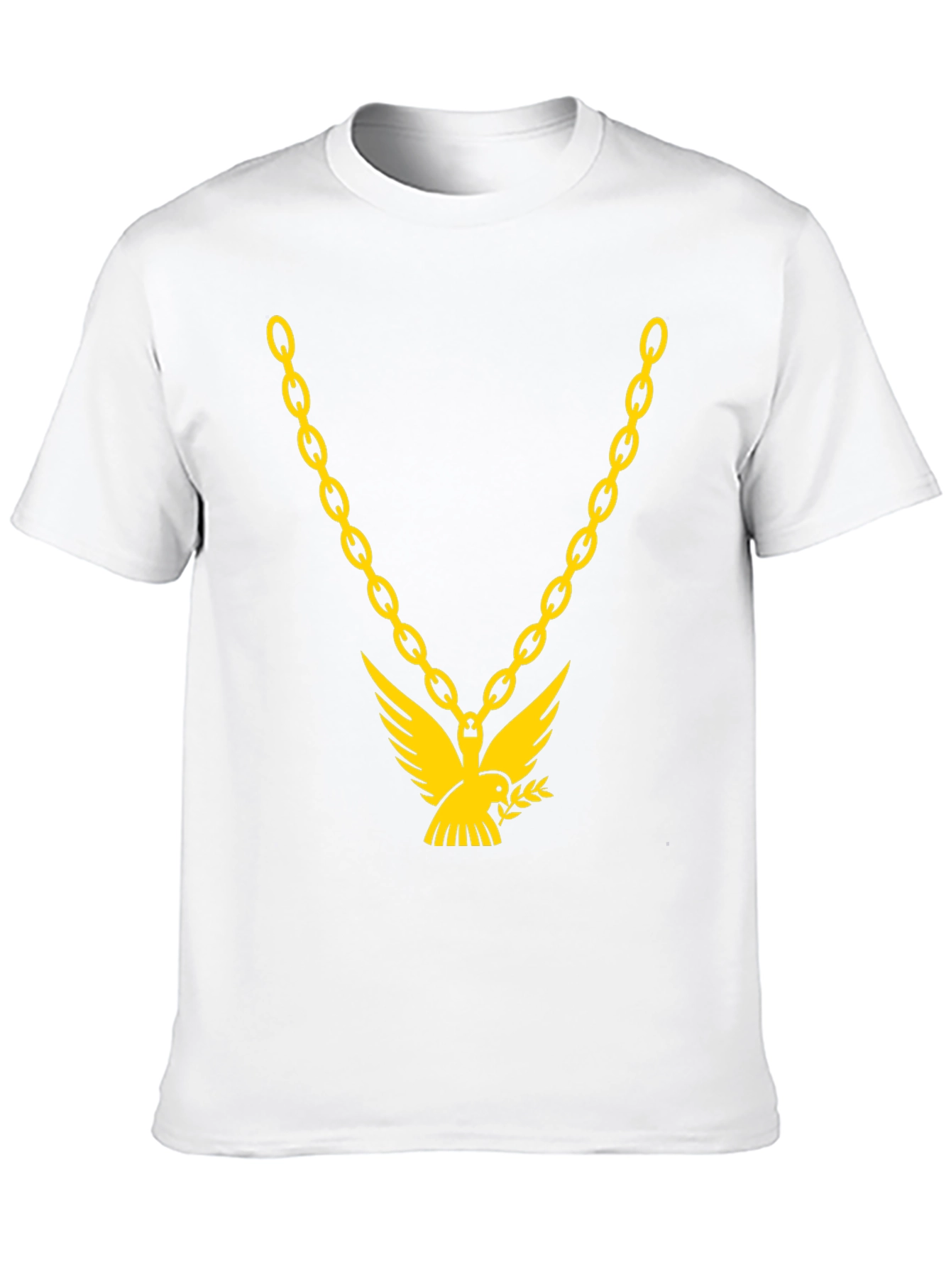 Black Men's Black T-Shirt with Gold Chain & Dove Graphic view 10