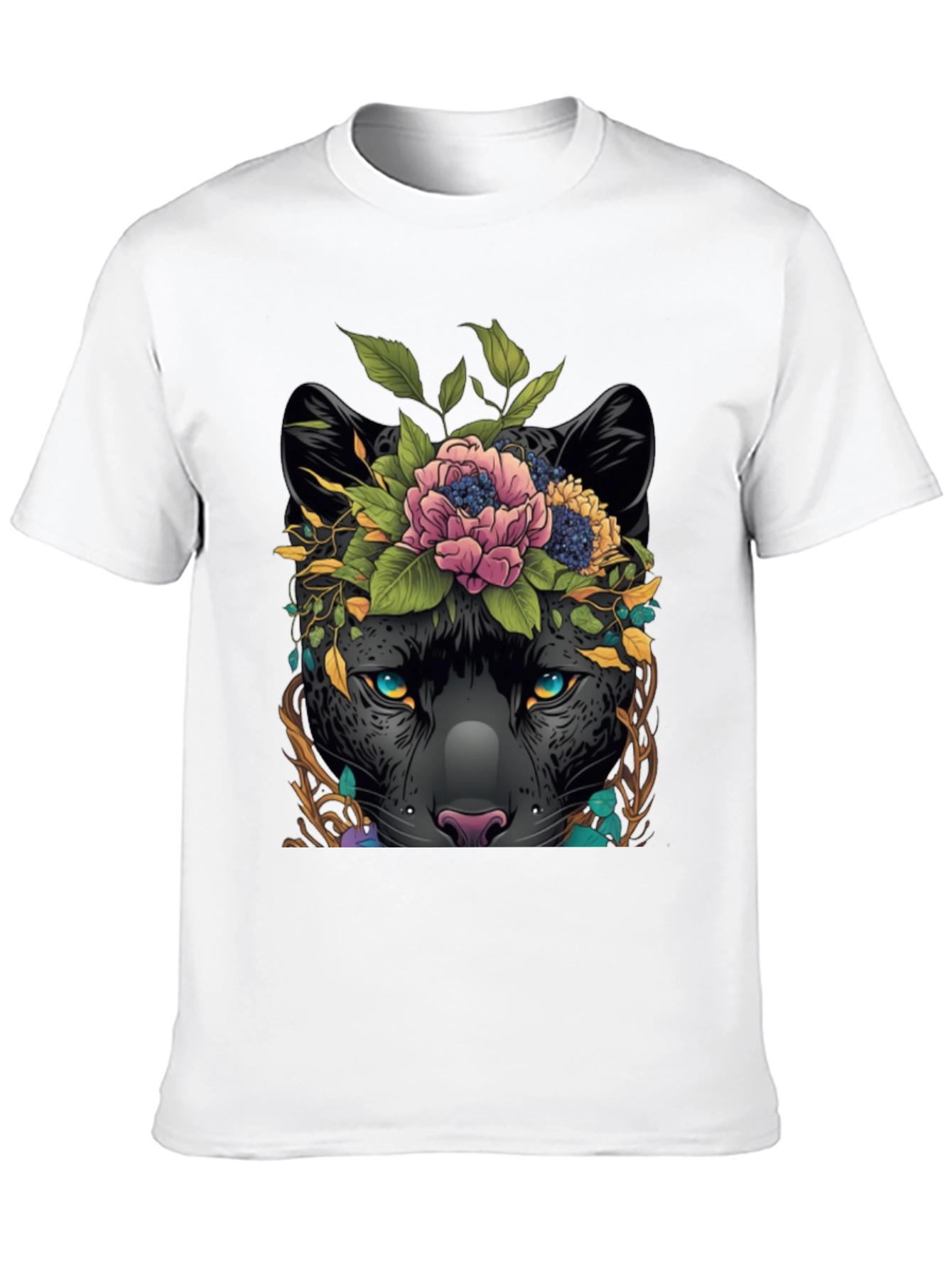 Black Floral Panther Graphic Tee - Unique Animal Design view 10