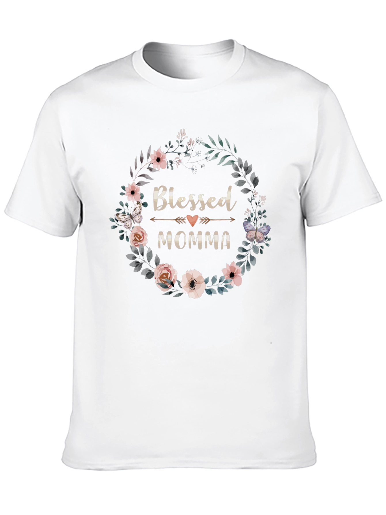 Black Blessed Momma Floral Wreath T-Shirt view 10