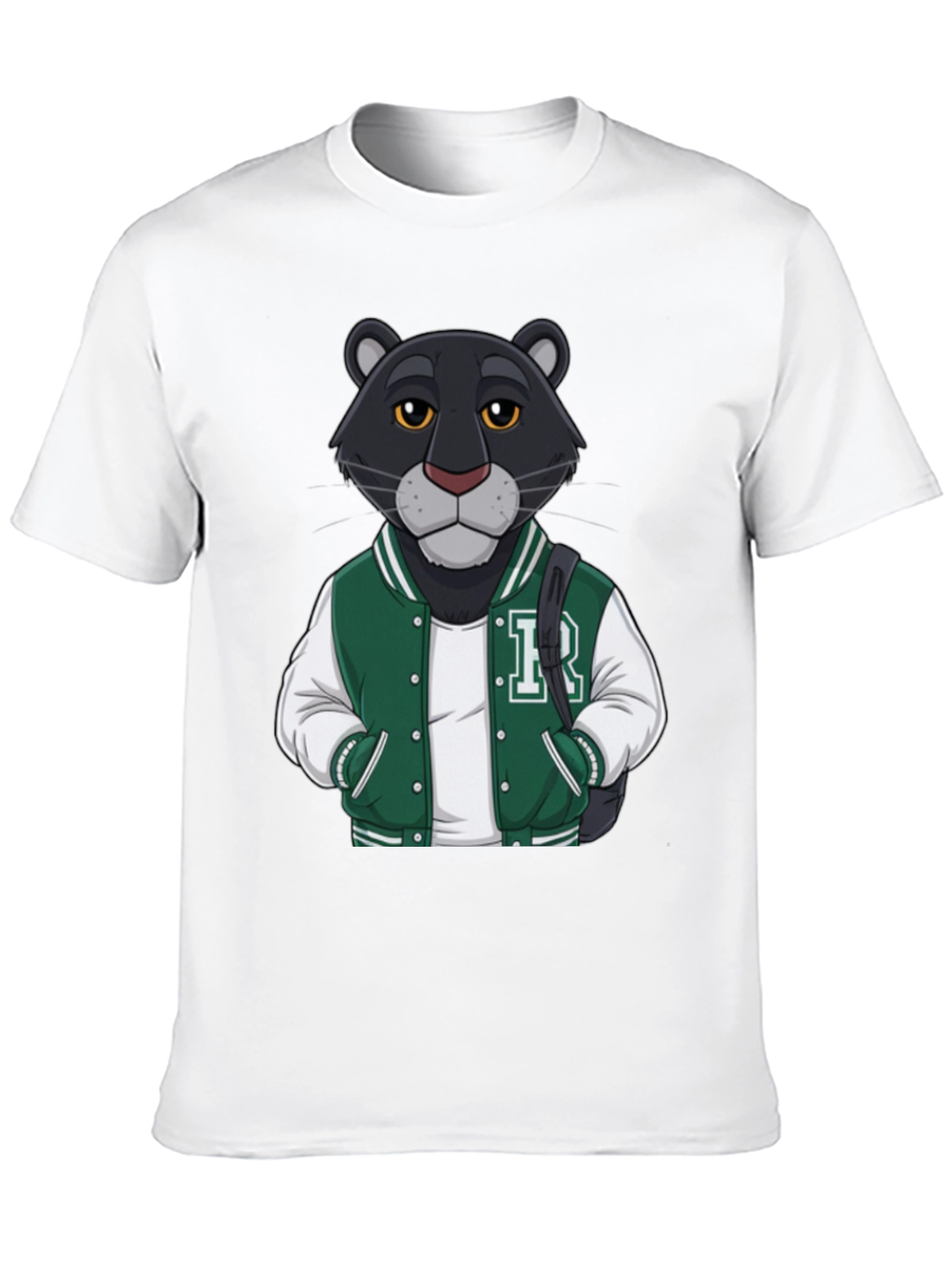 Black Cartoon Panther Varsity Jacket Graphic Tee view 10