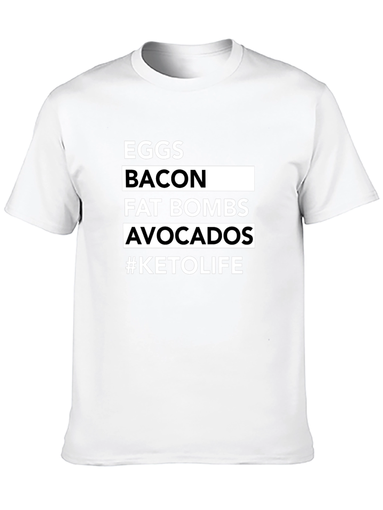 Black Keto Life Black T-Shirt: Eggs, Bacon, Avocados view 10