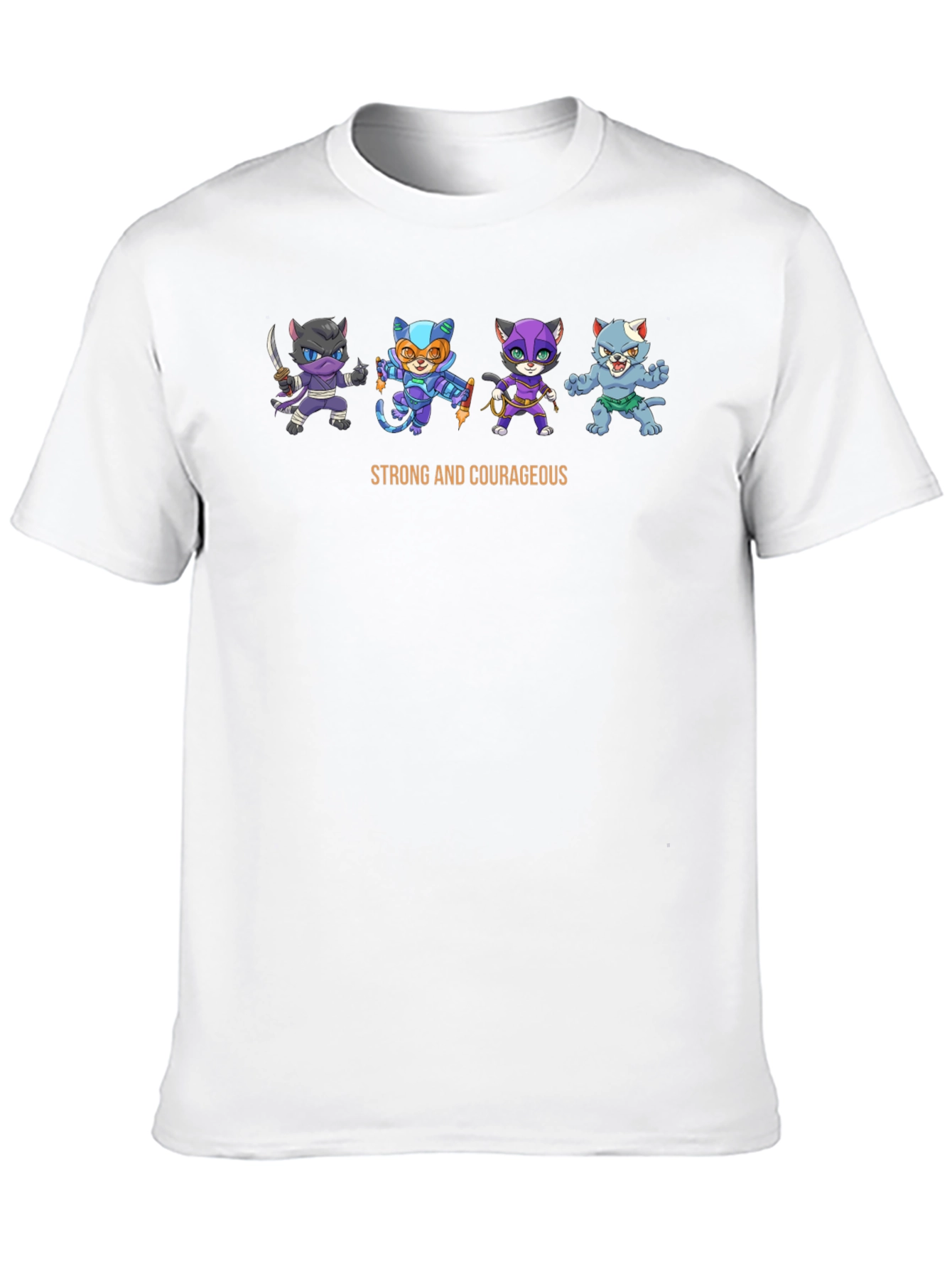 Black Strong & Courageous Cartoon Cats T-Shirt view 10