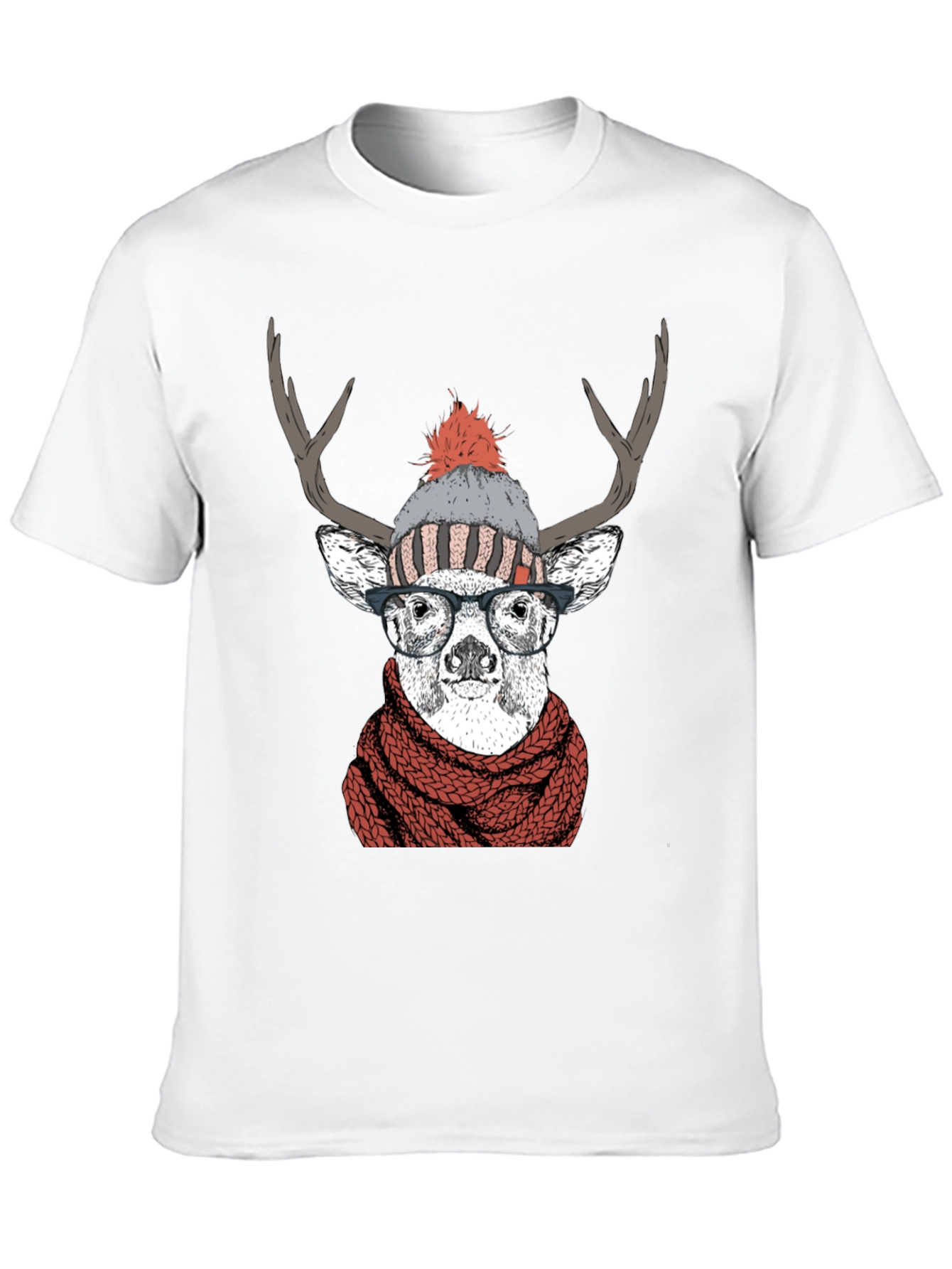 Hipster Deer Graphic Tee - Antler Scarf & Glasses - 10
