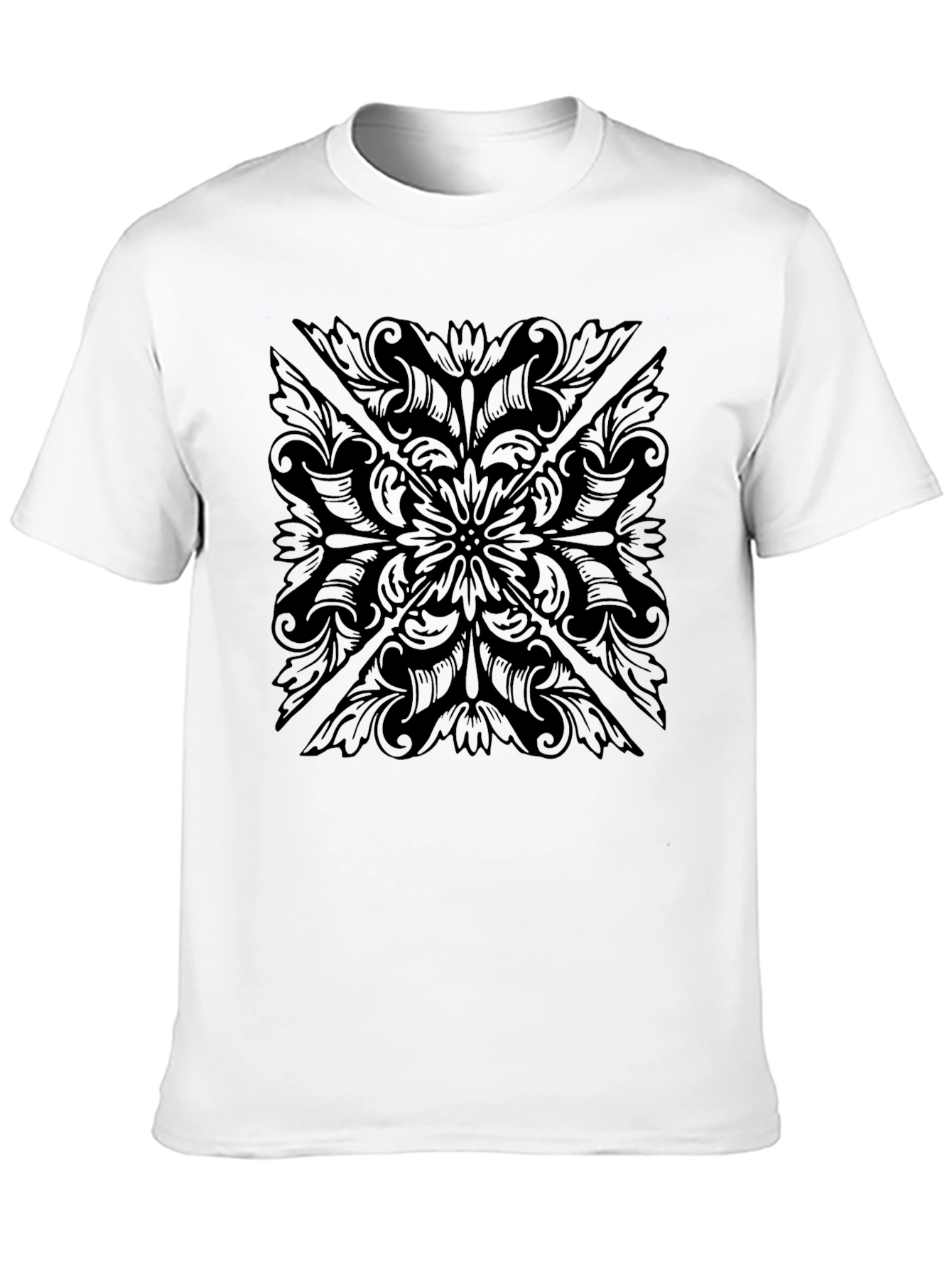 Black Men's Black Floral Pattern T-Shirt view 10