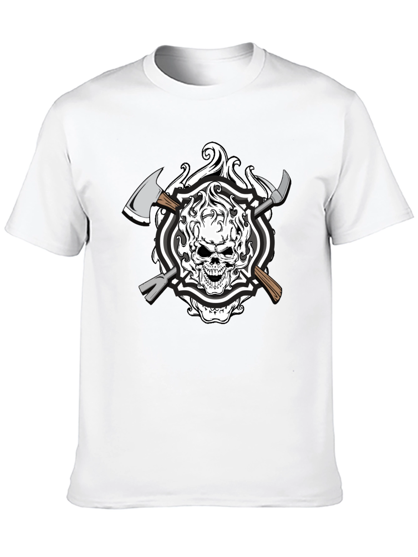 Black Skull Firefighter Axe Graphic T-Shirt - Black Cotton view 10