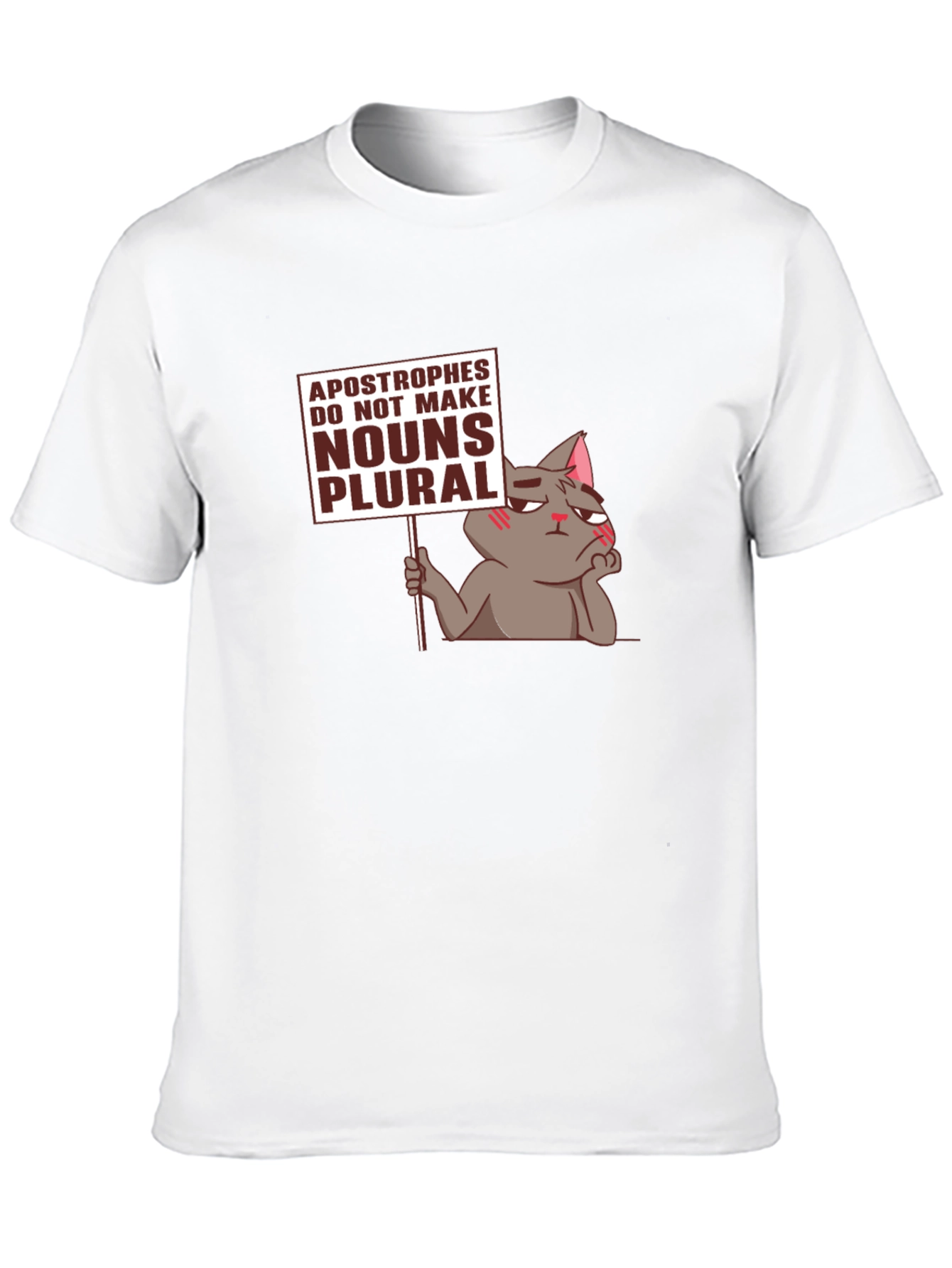 Black Grammar Cat T-Shirt - Apostrophes Do Not Make Nouns Plural Tee view 10