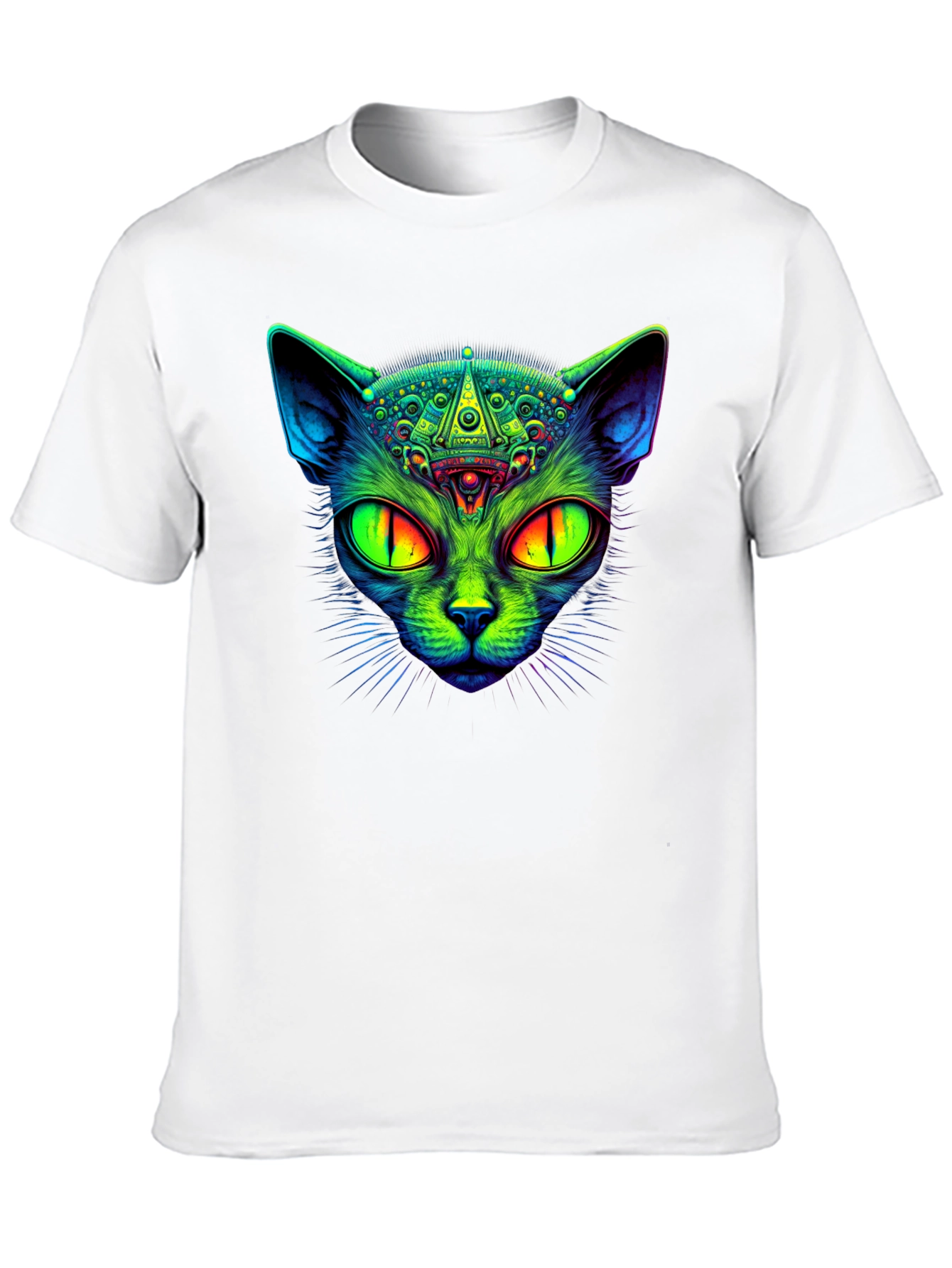 Black Psychedelic Cat Graphic Tee - Black Cotton T-Shirt view 10