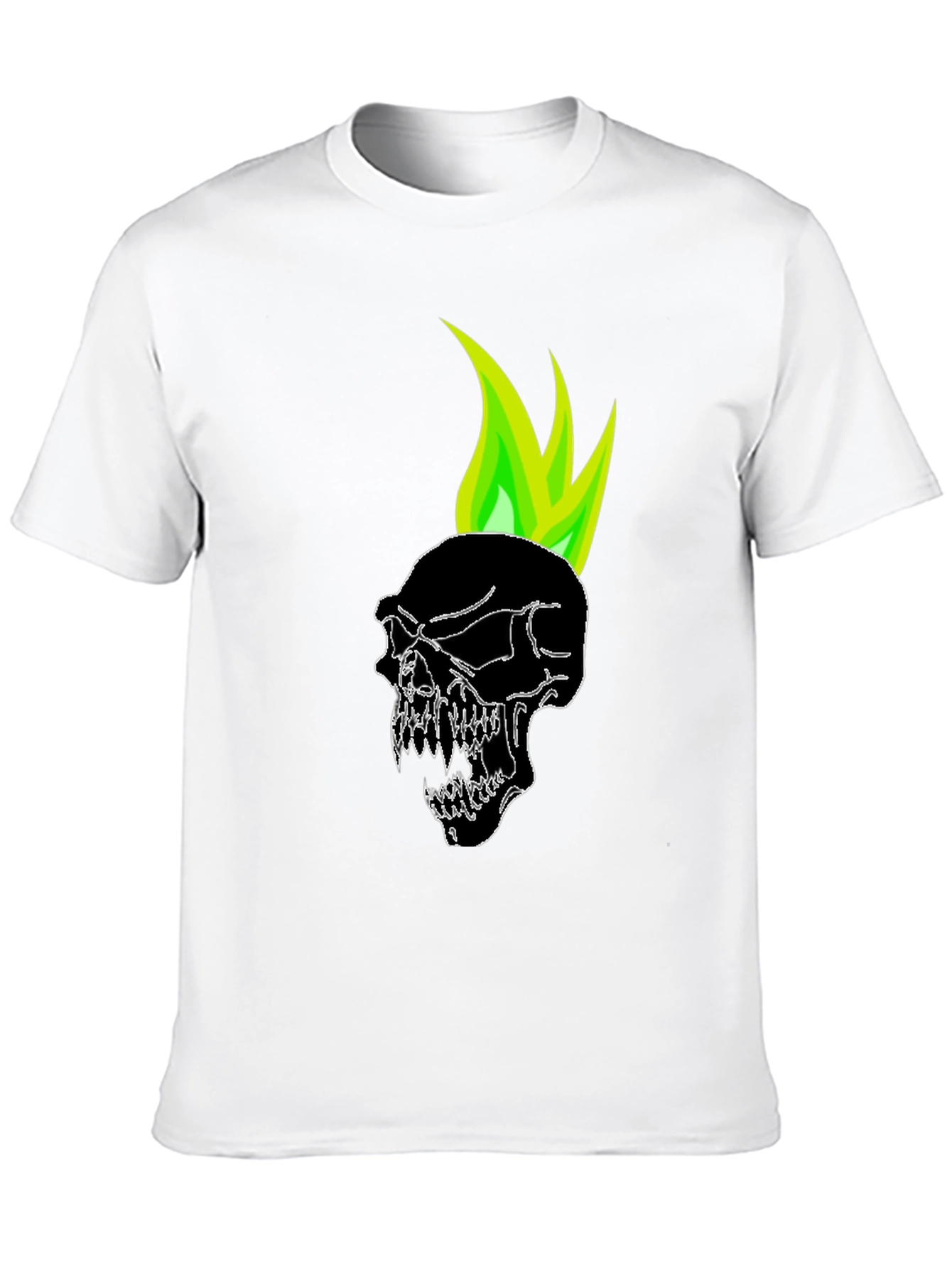 Black Skull with Green Flame Graphic Tee view 10