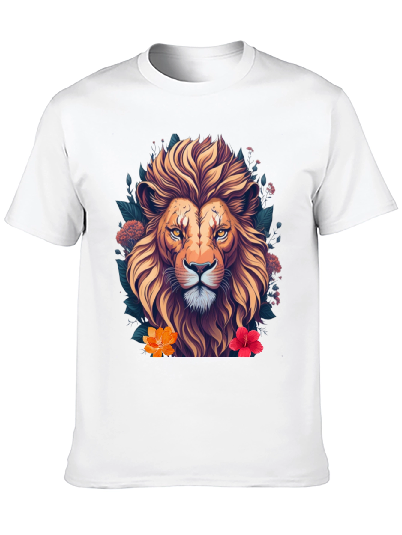 Black Lion Floral T-Shirt, Unique Graphic Tee view 10