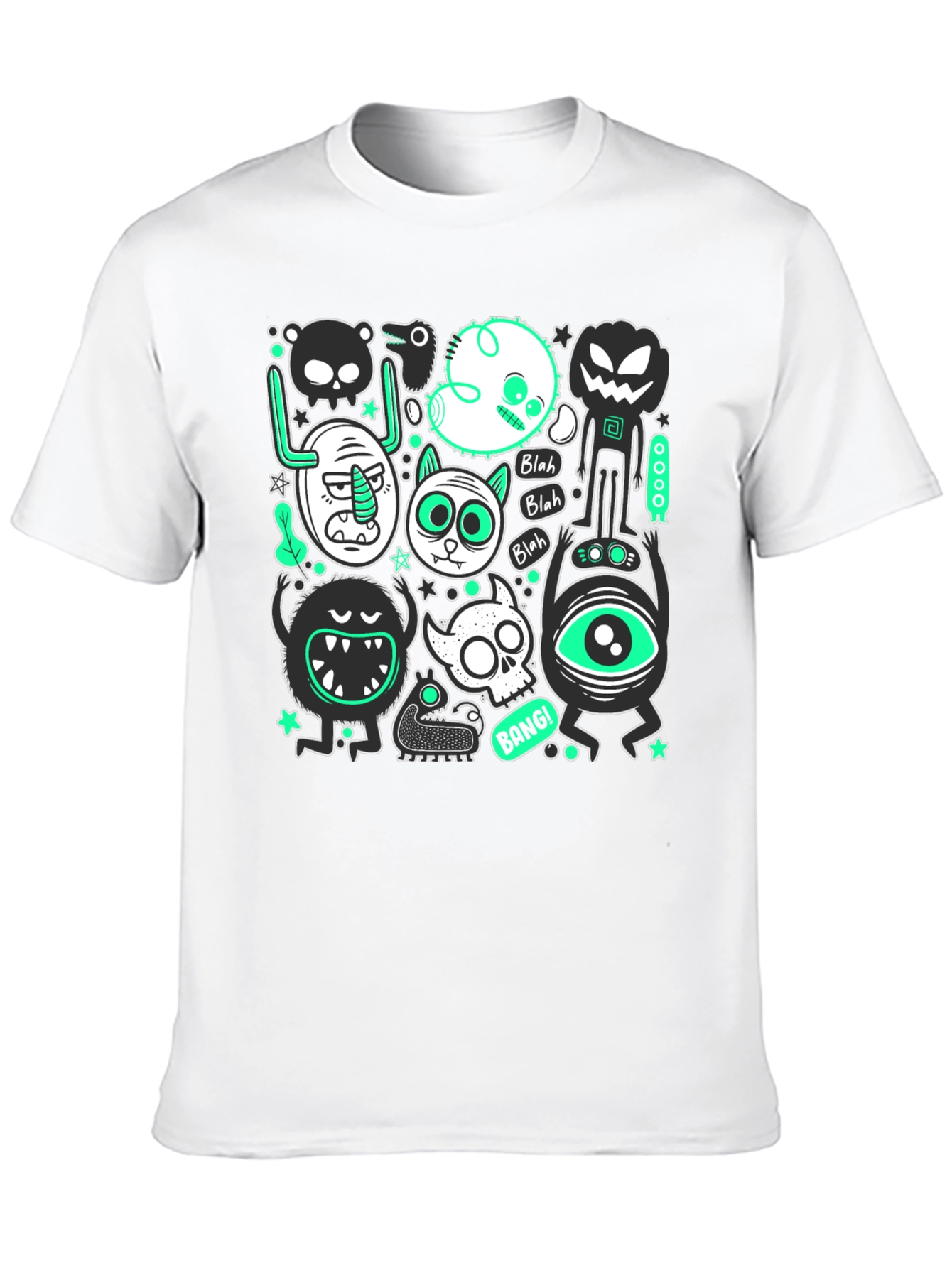 Black Monster Graphic Print Crew Neck Men's T-Shirt view 10