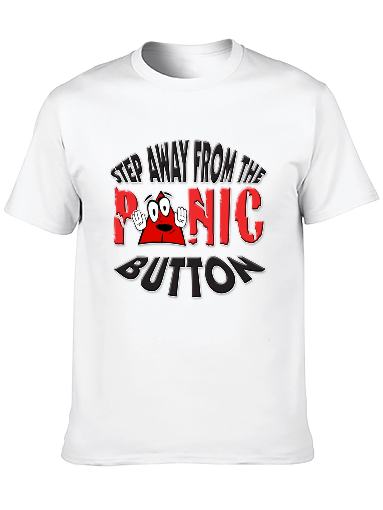 Black Panic Button Graphic T-Shirt Funny Tee view 10