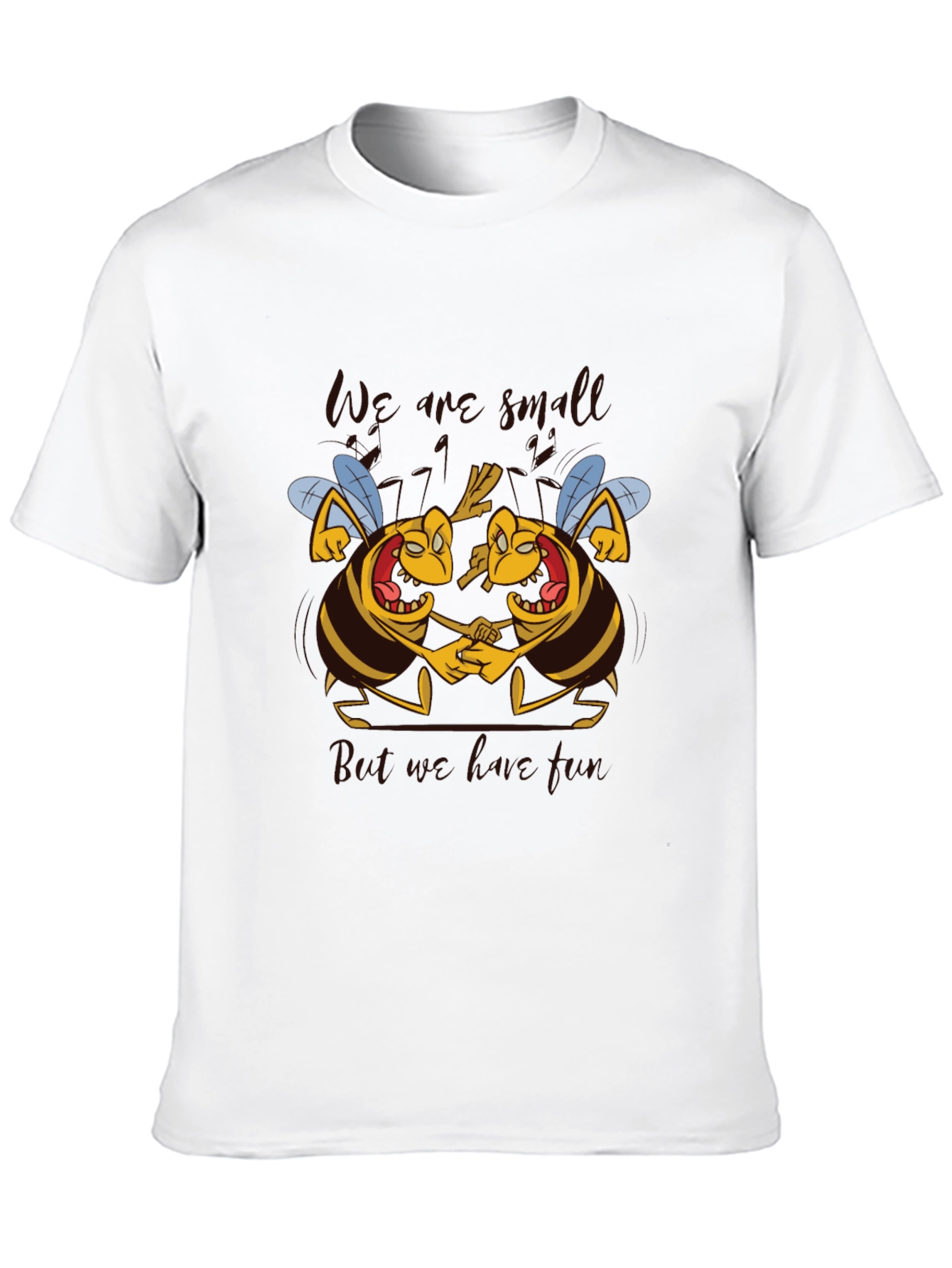 Black Cartoon Bee Graphic Tee - We are Small But We are Free T-Shirt view 10