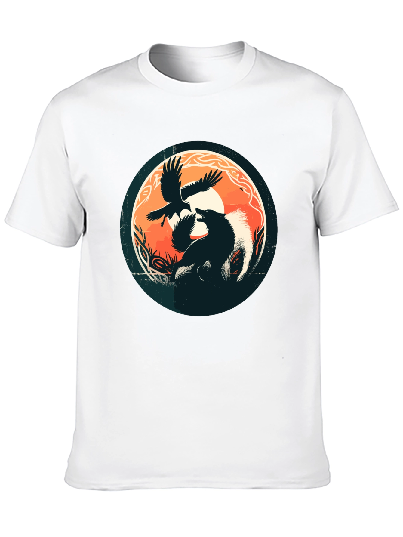 Black Wolf & Raven Graphic Tee - Black Cotton Blend Shirt view 10