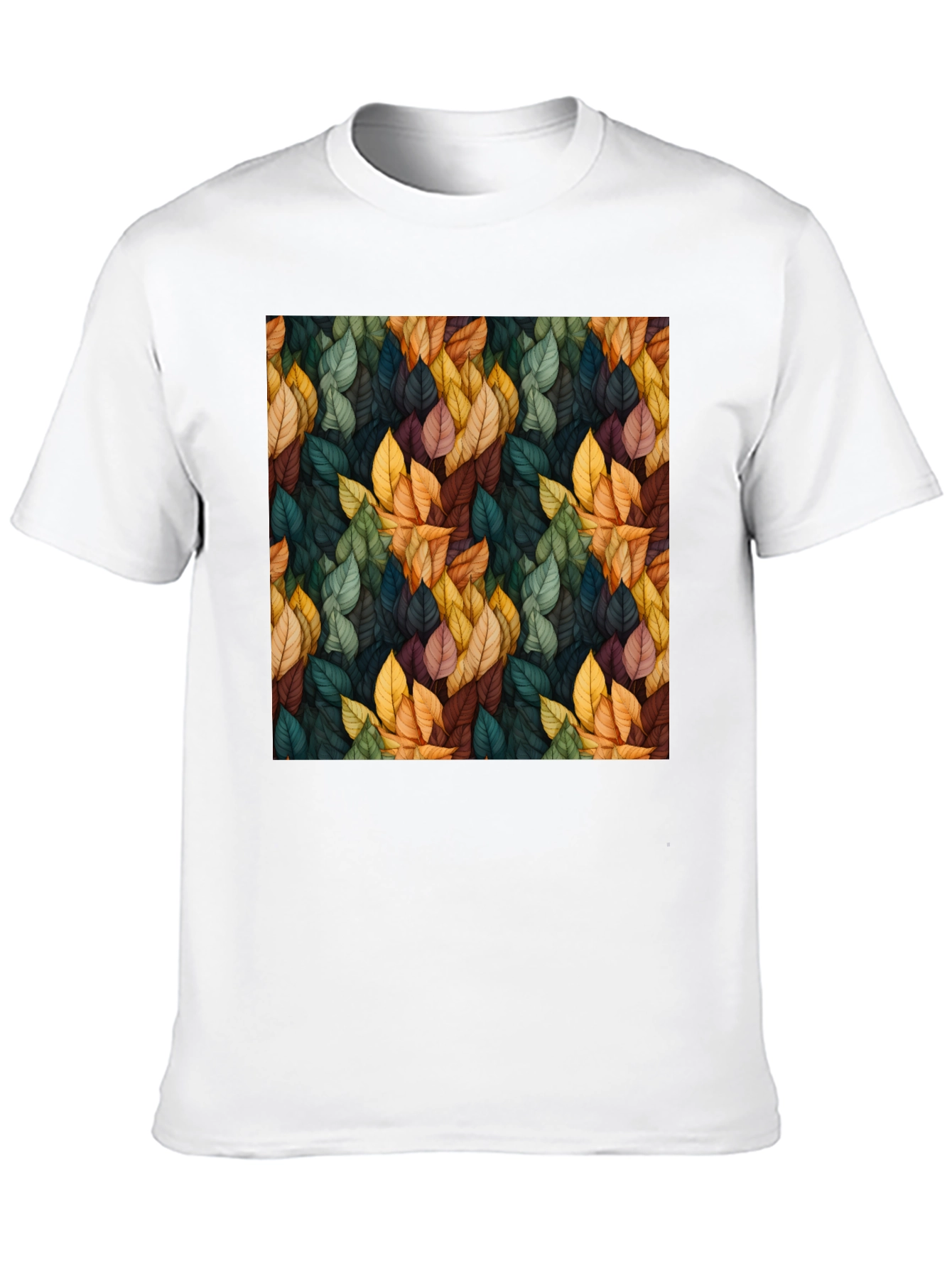 Black Autumn Leaf Pattern Black T-Shirt view 10