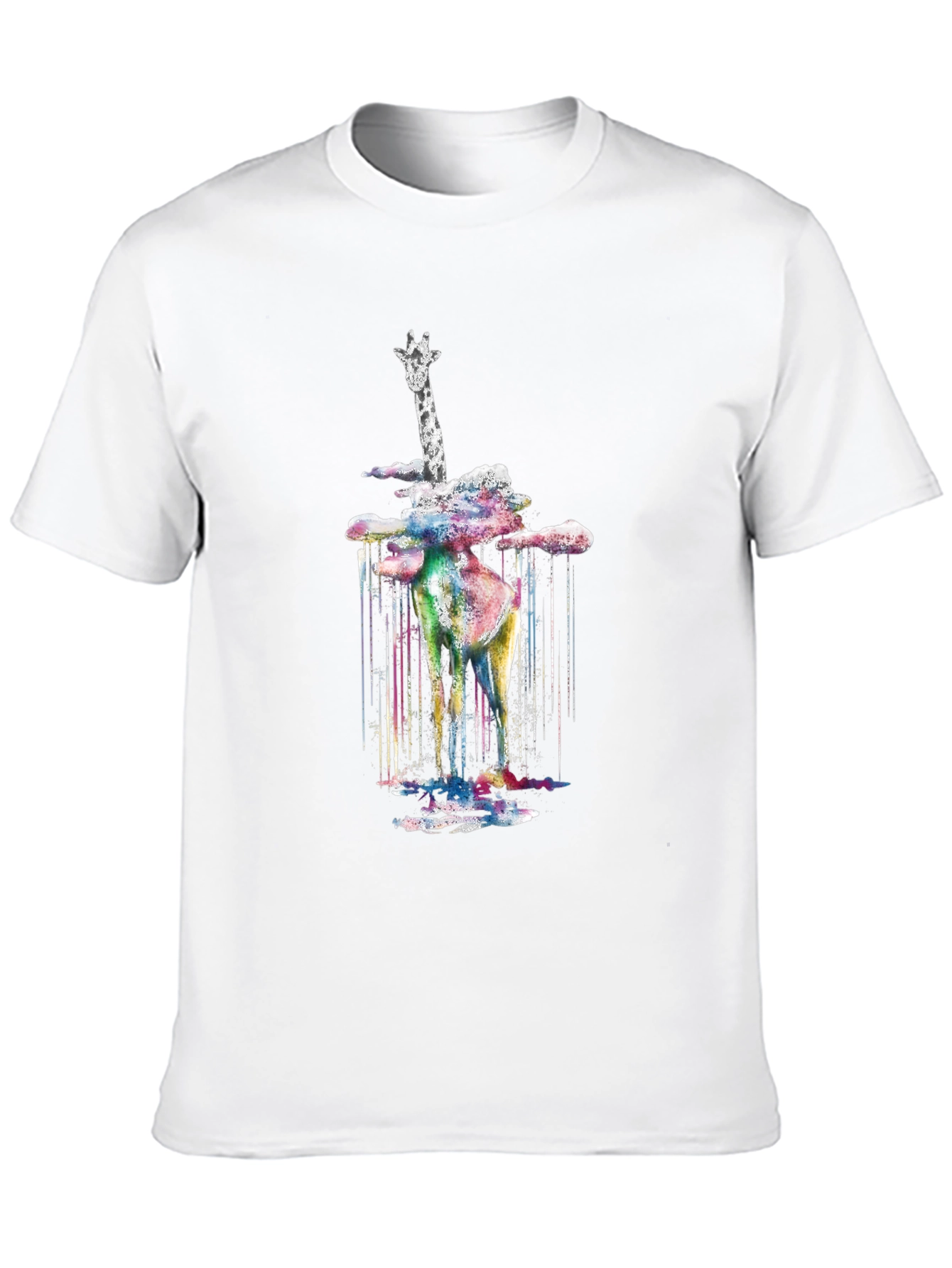 Black Watercolor Giraffe Men's Black T-Shirt view 10