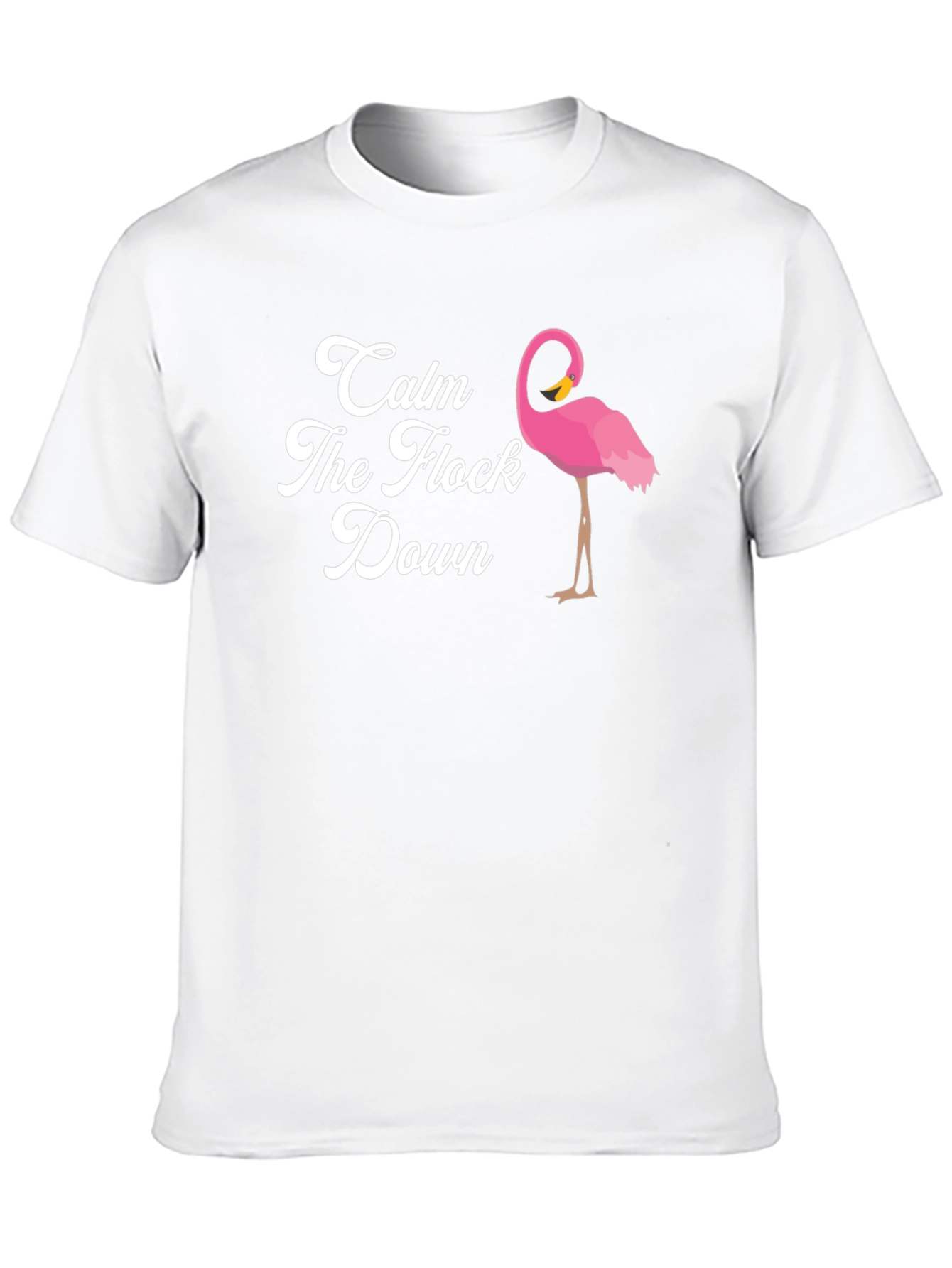 Black Calm The Flock Down T-Shirt, Funny Flamingo Tee view 10