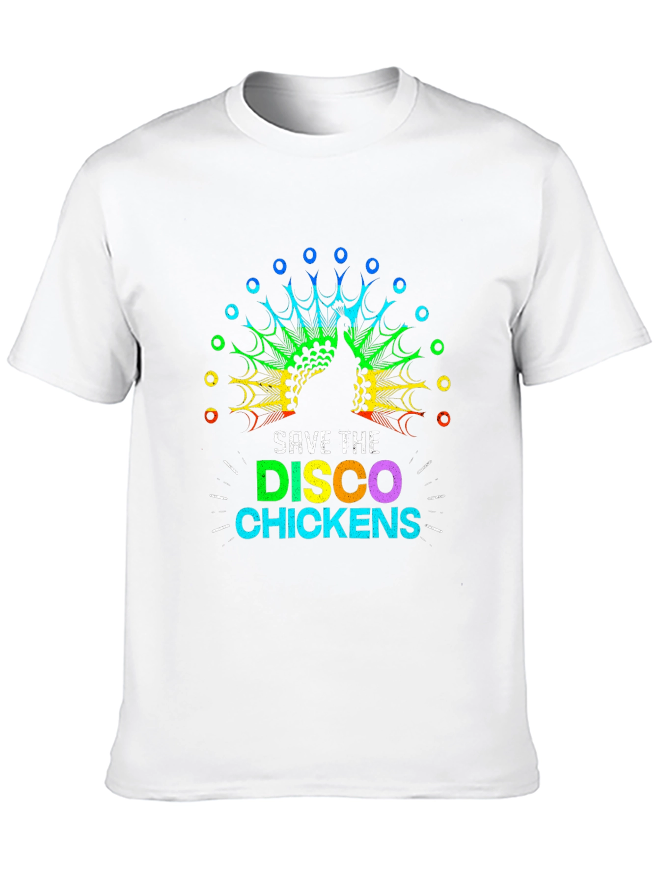 Black Save The Disco Chickens T-Shirt - Rainbow Peacock Design view 10