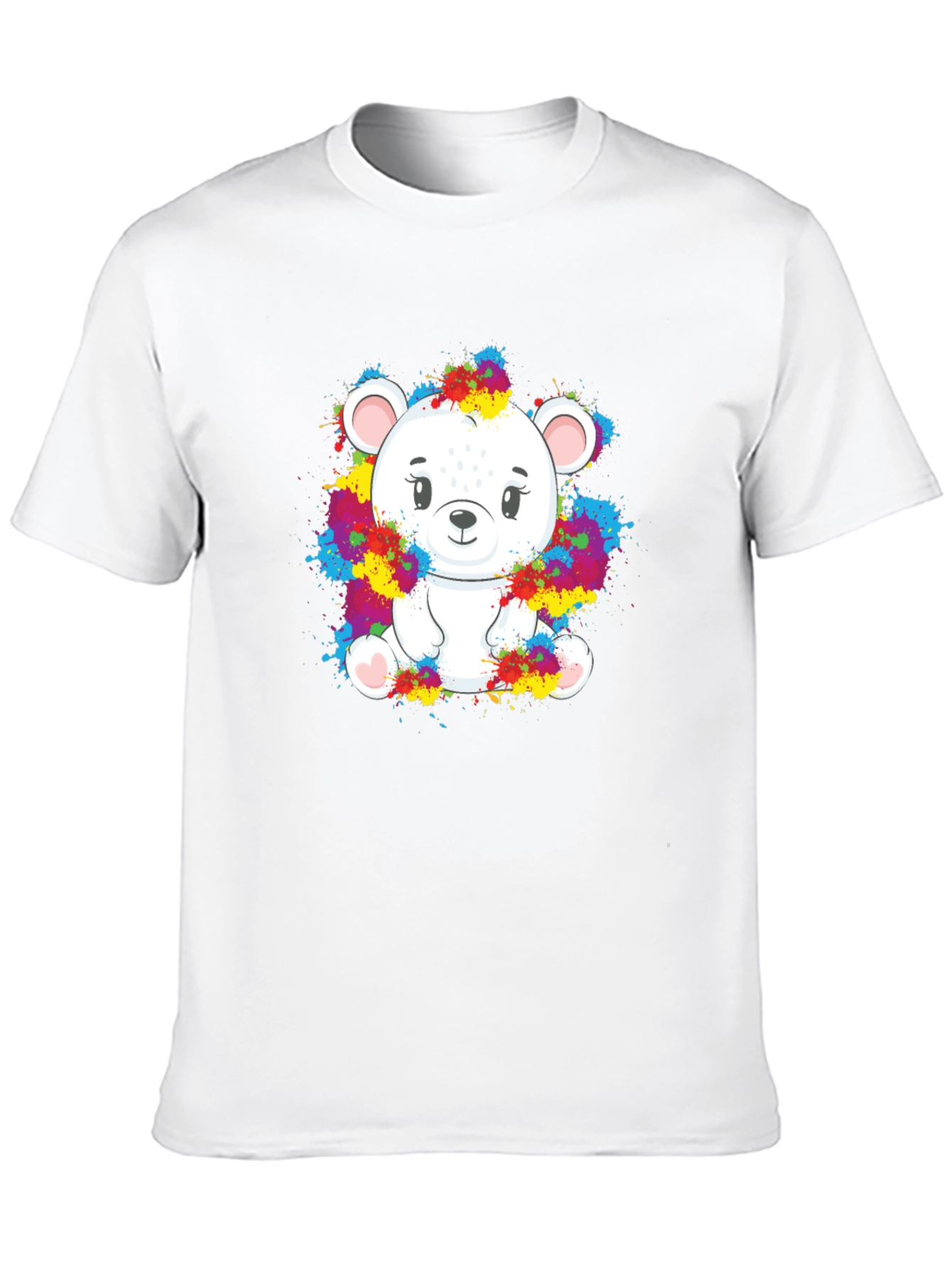 Black Cute Bear Splatter Print Black T-Shirt view 10