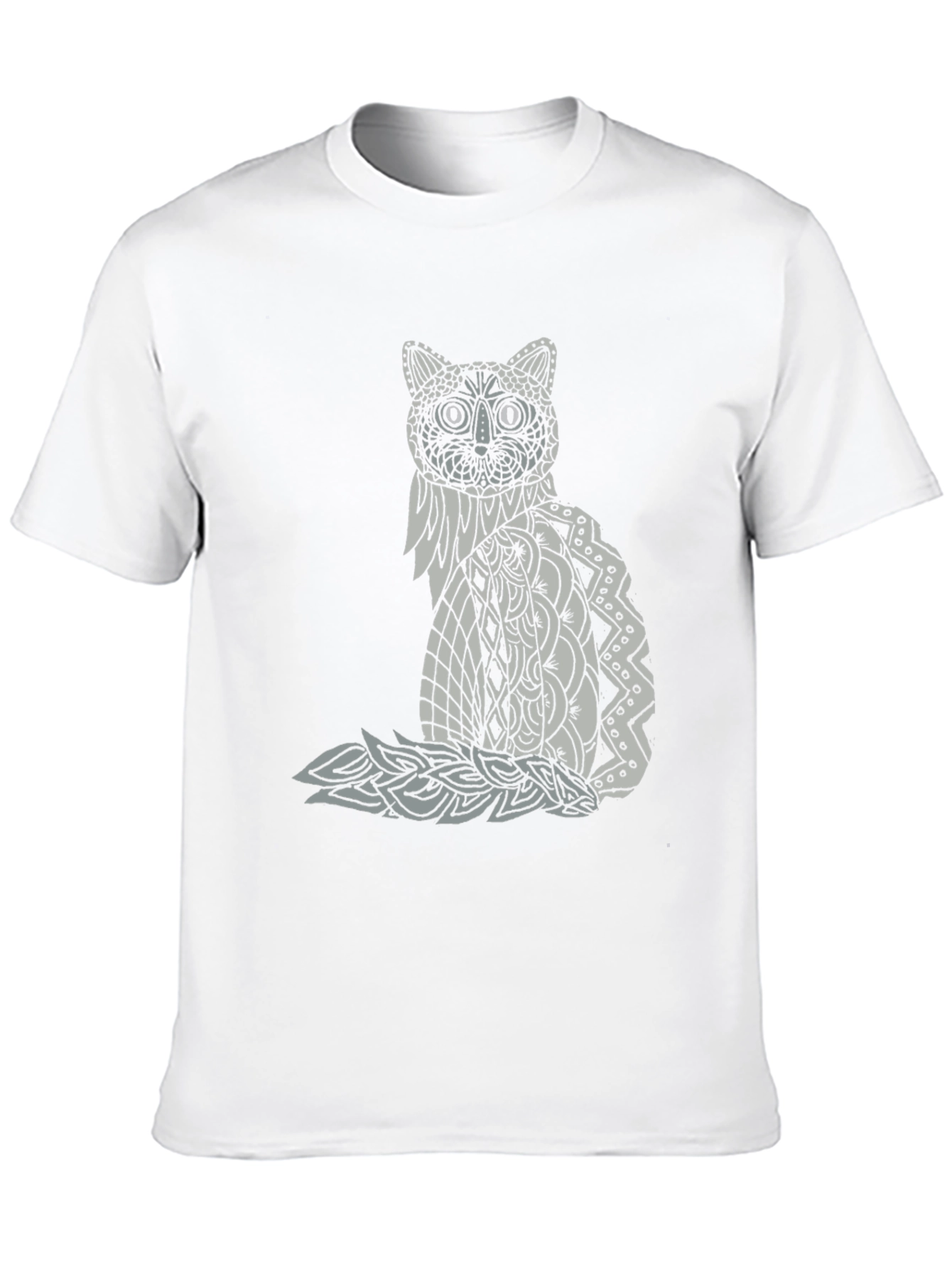 Black Abstract Cat Graphic Tee - Black Casual T-Shirt view 10