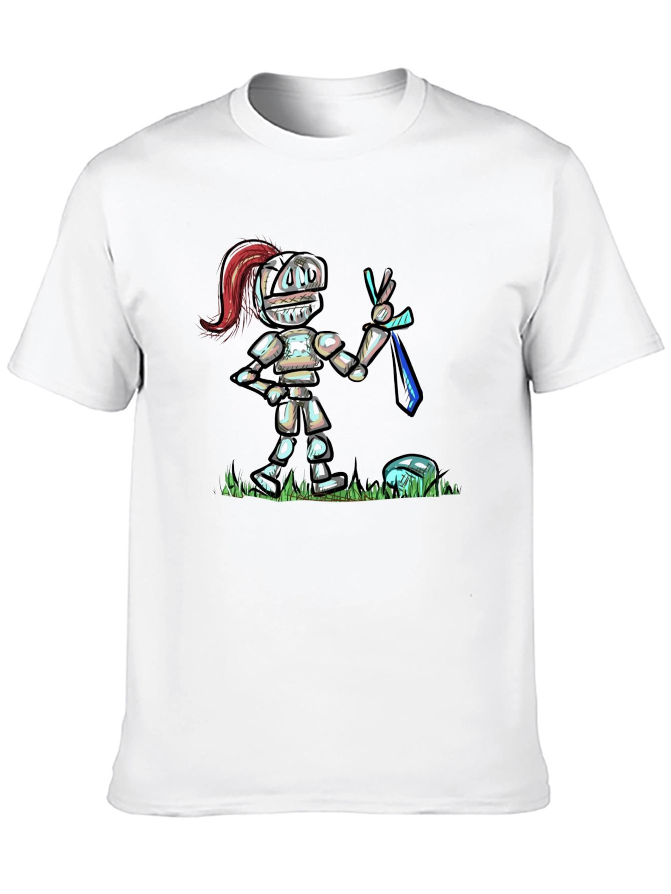 Black Cartoon Knight T-Shirt - Black Cotton Tee view 10