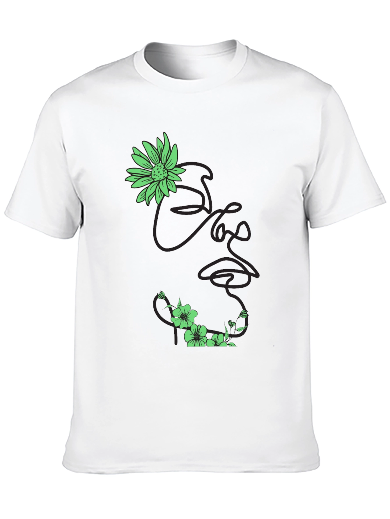 Black Floral Face Line Art Black T-Shirt view 10