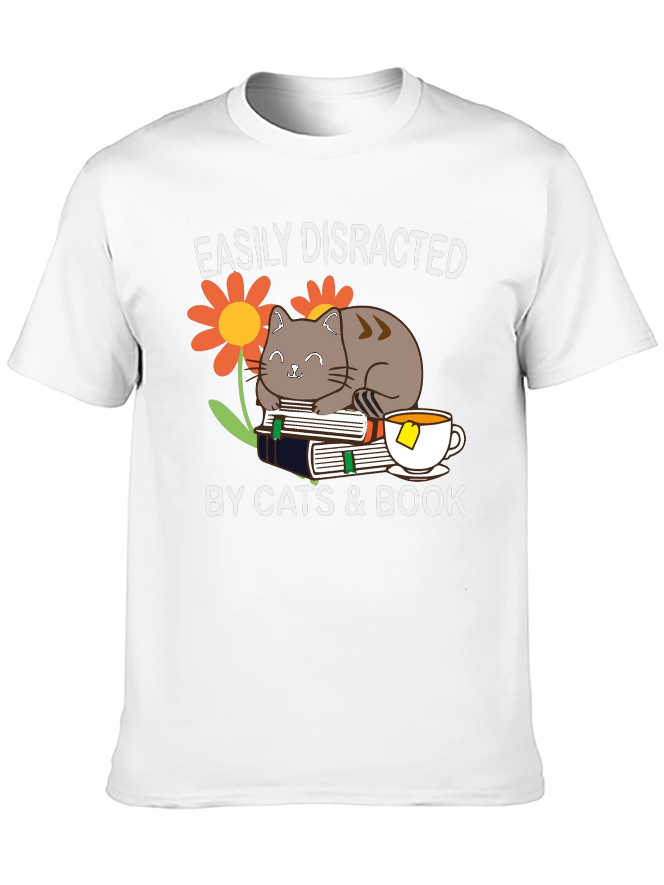 Black Easily Distracted By Cats & Books T-Shirt view 10