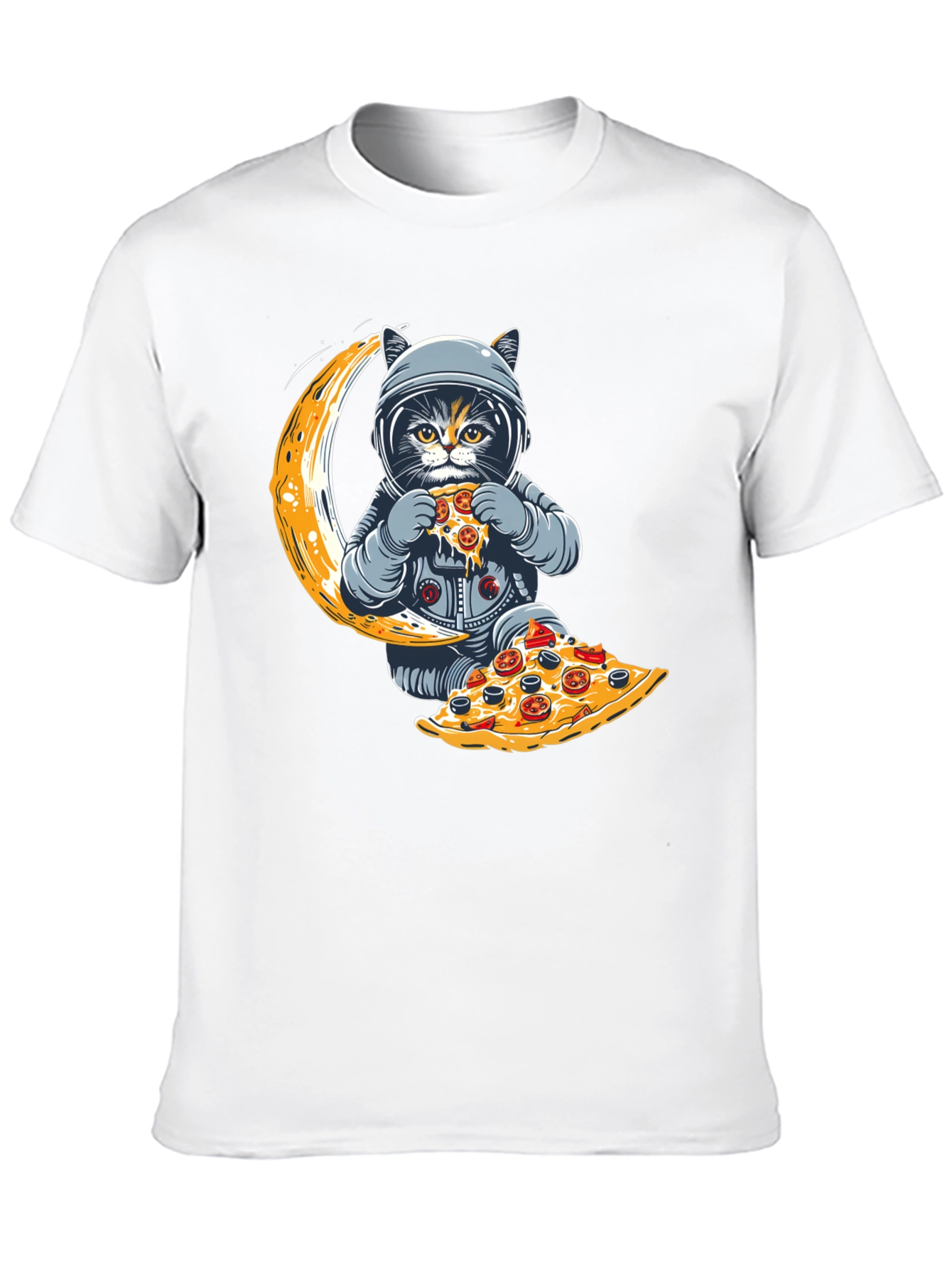 Black Astronaut Cat Pizza Moon T-Shirt view 10