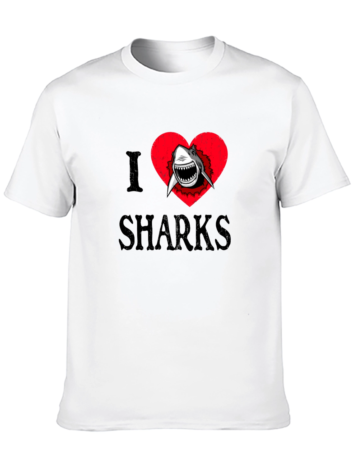 Black I Heart Sharks Graphic Tee - Black Cotton T-Shirt view 10