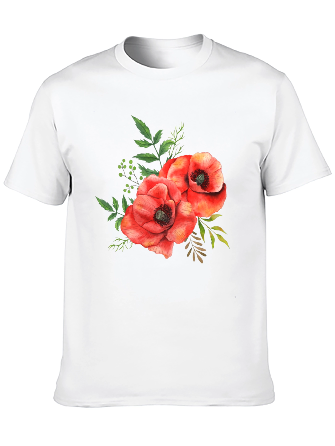 Black Floral Poppy T-Shirt - Black Cotton Tee view 10