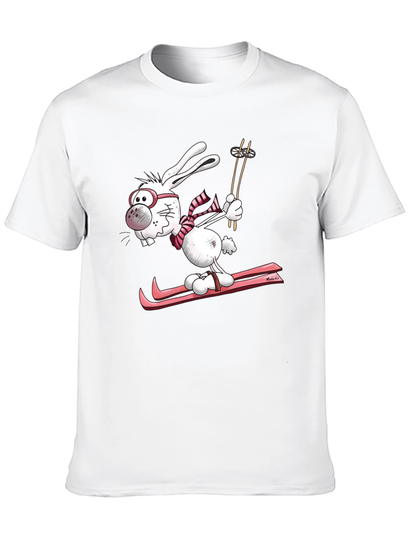 Black Skiing Bunny Graphic Tee - Unisex Black Cotton T-Shirt view 10