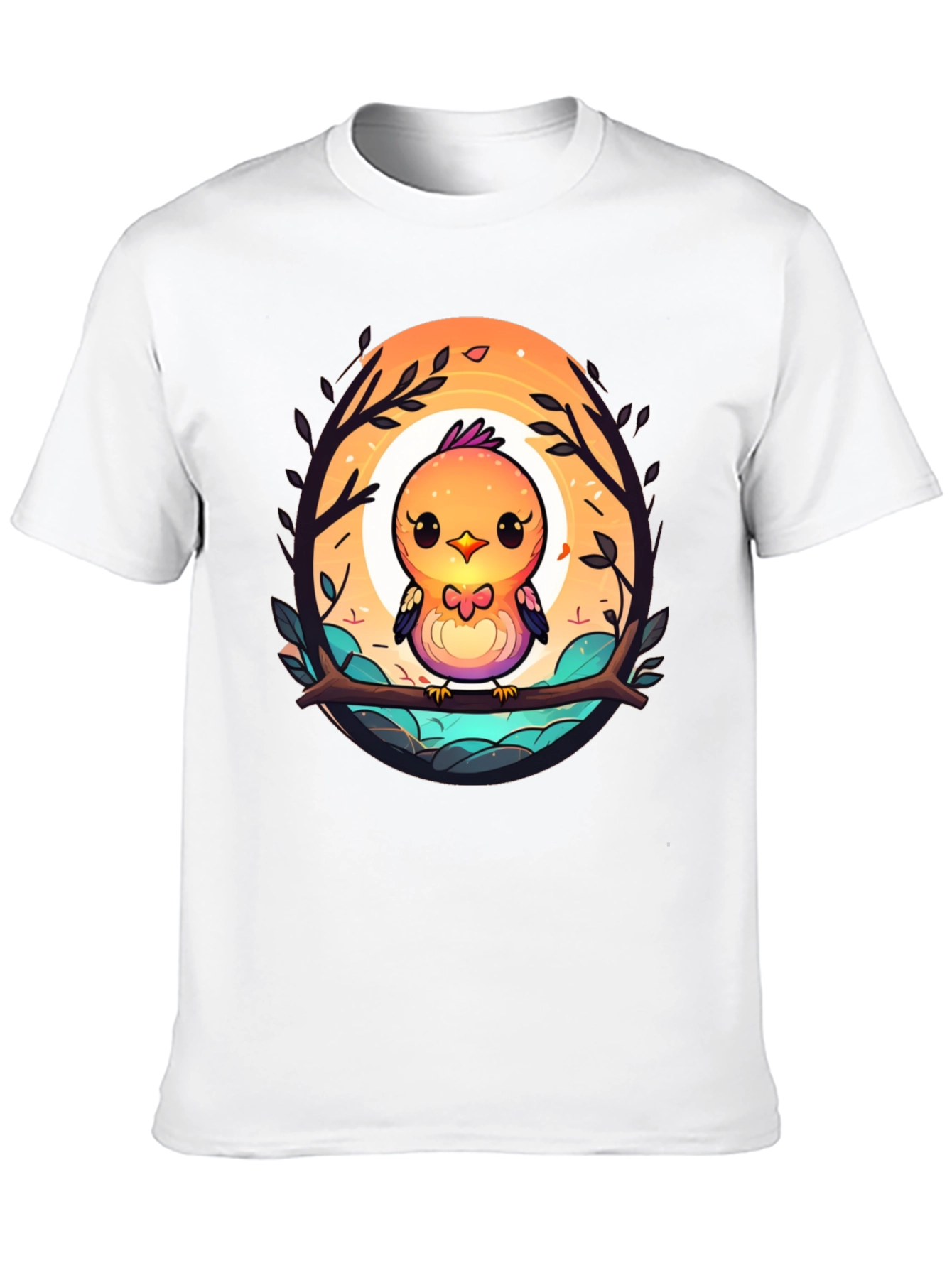 Black Cute Cartoon Bird T-Shirt - Unisex Black Tee view 10