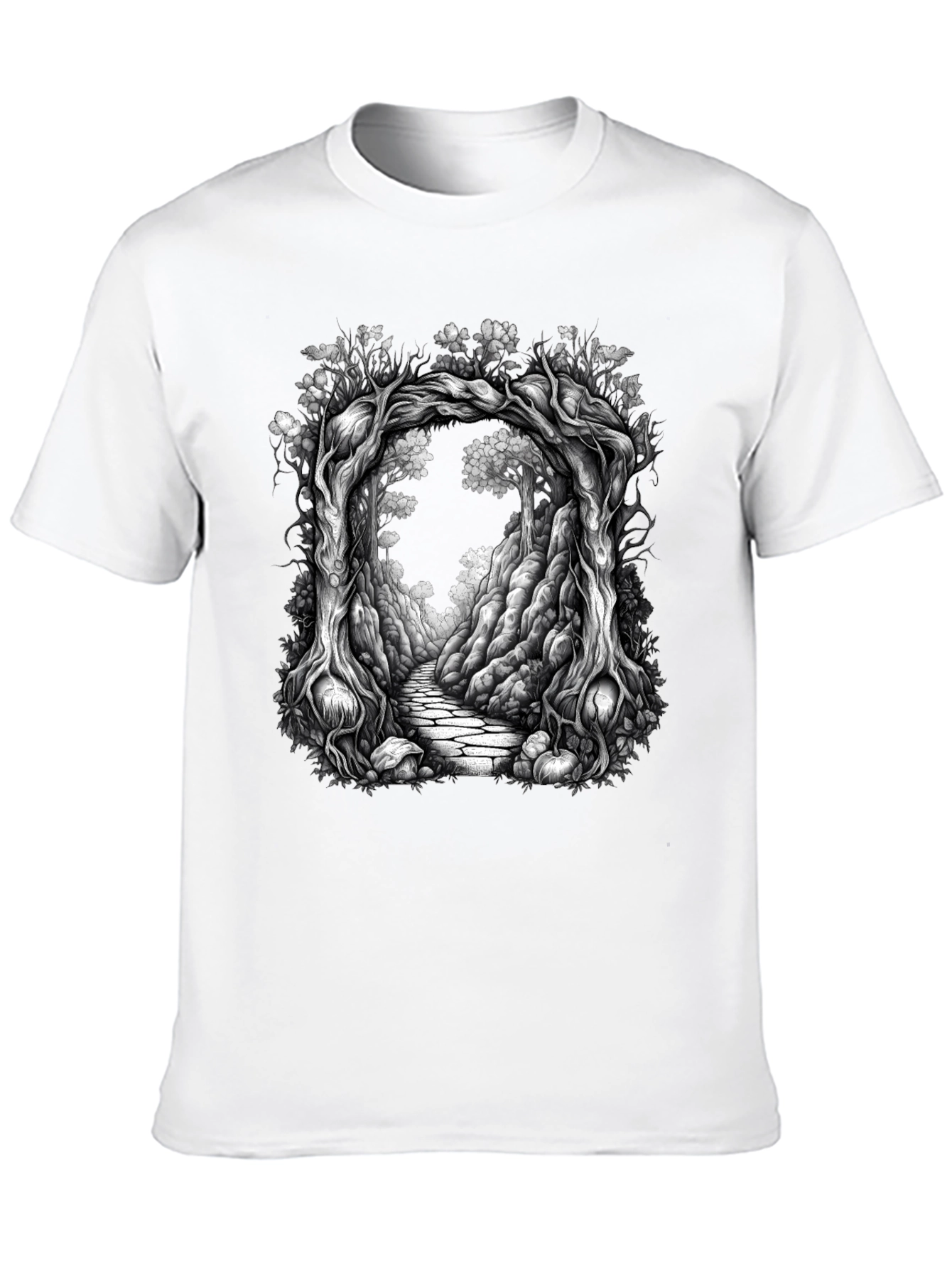 Black Enchanted Forest Tree Archway Graphic Tee view 10