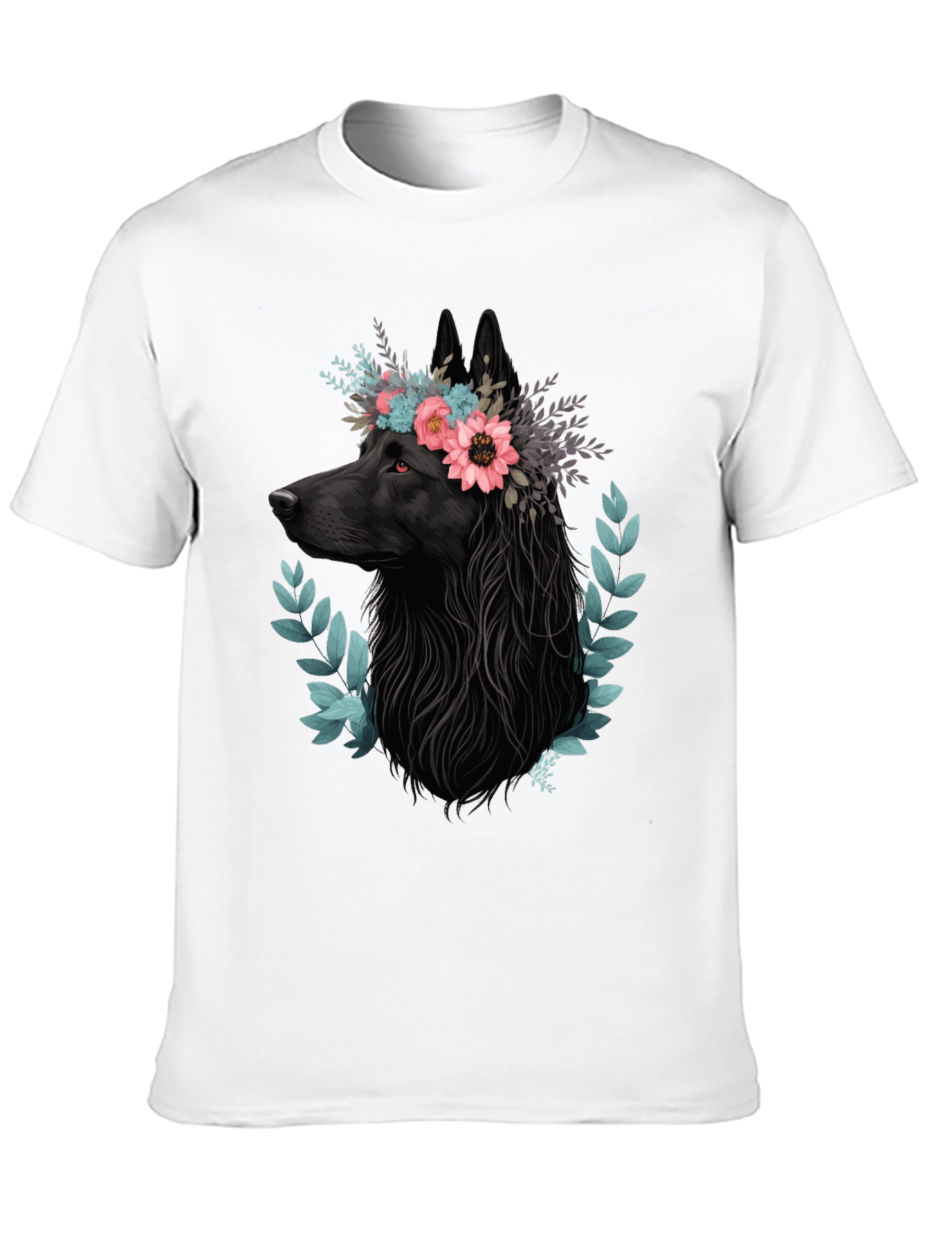 Black Black Wolf Floral Crown T-Shirt view 10