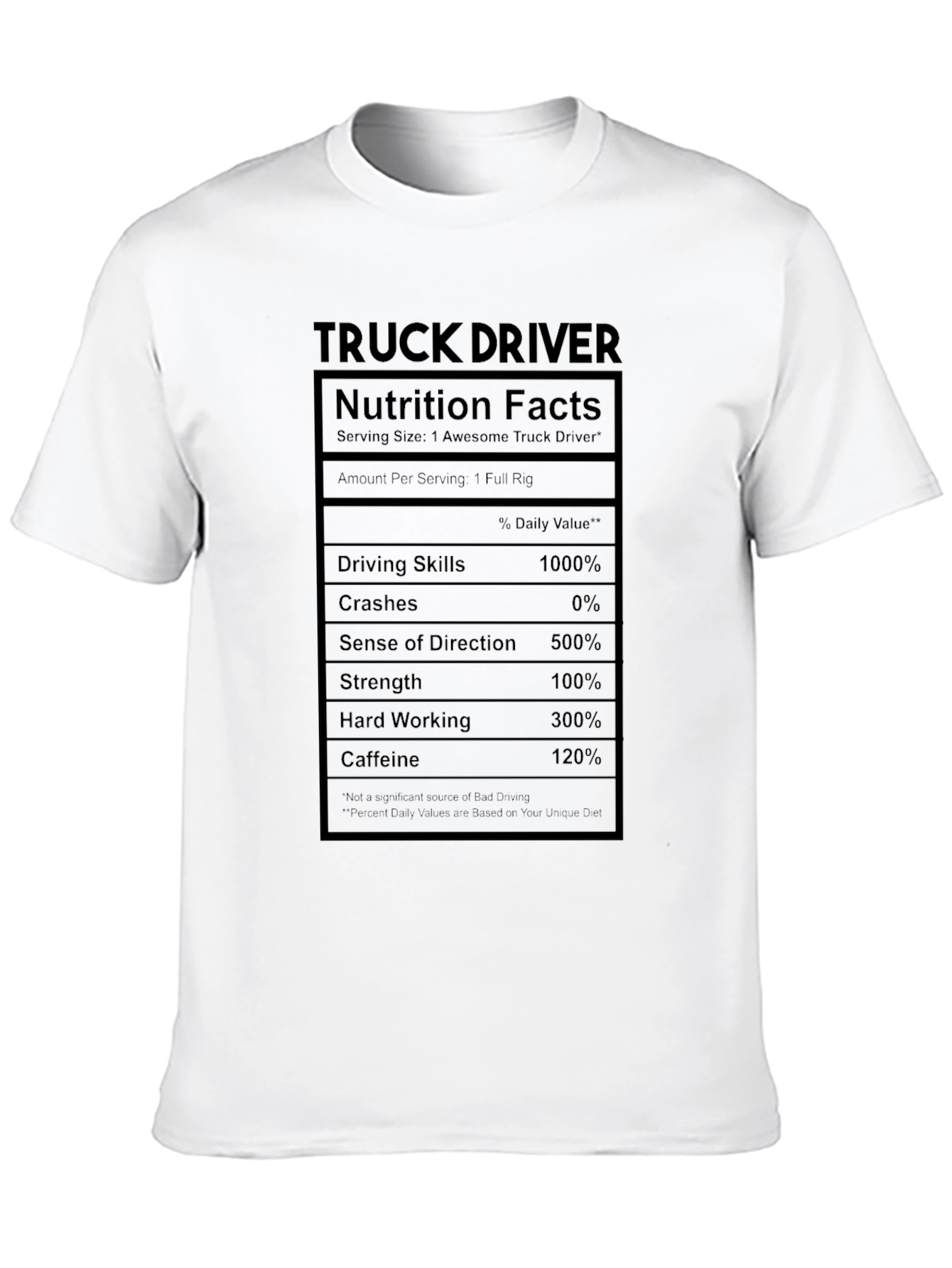 Black Truck Driver Nutrition Facts Graphic T-Shirt view 10