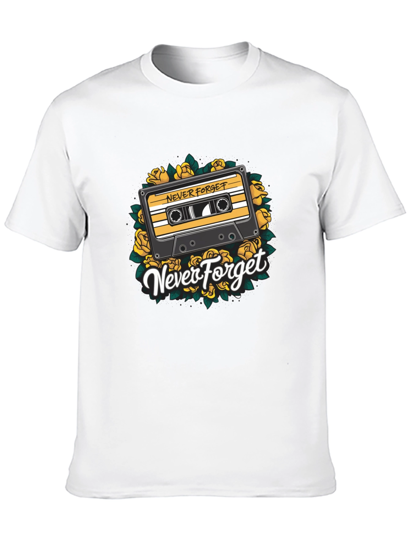 Black Retro Cassette & Roses Graphic T-Shirt - Never Forget view 10
